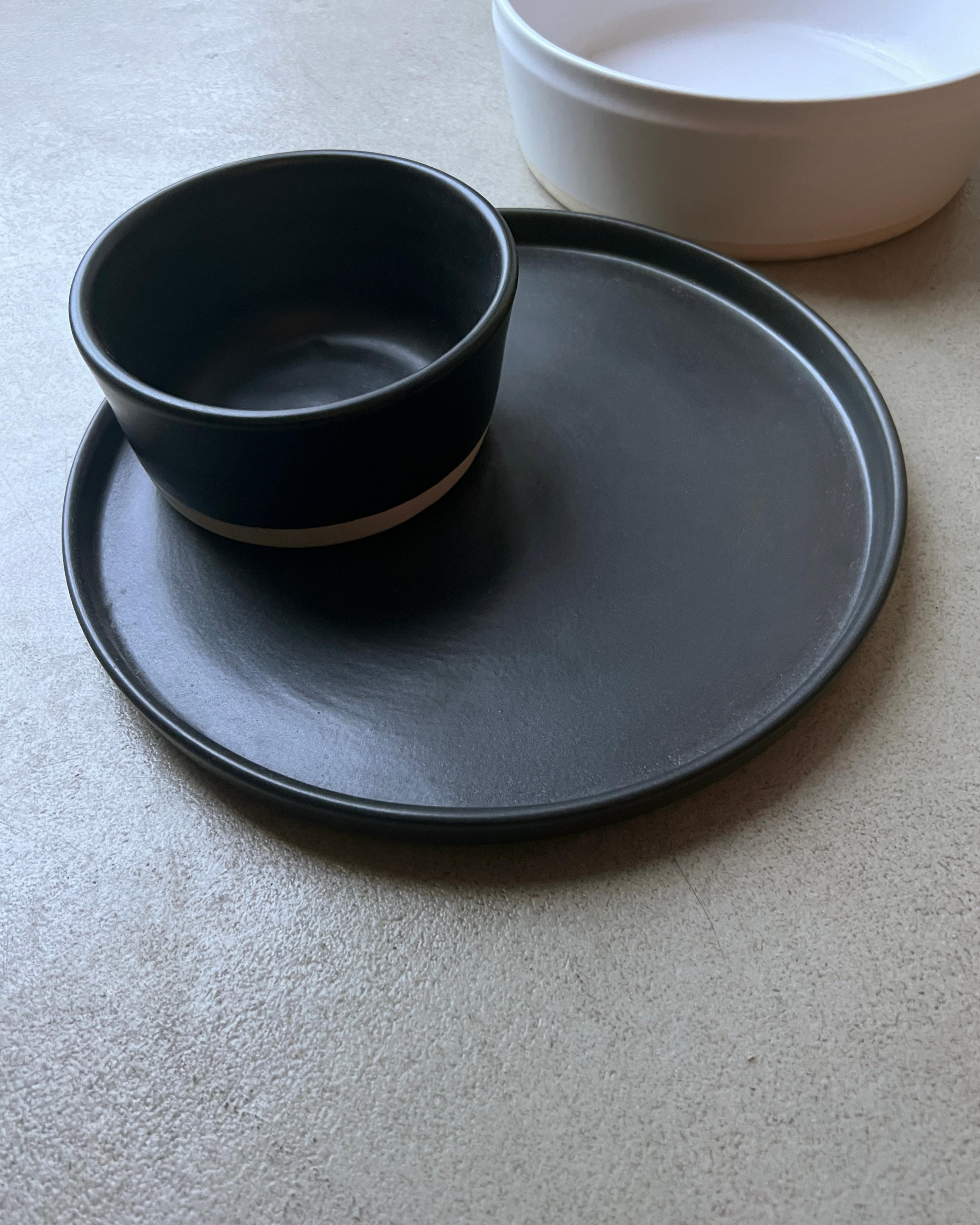 Portuguese Casa Cubista Handmade Ceramic Stoneware Bowl in Matte Black, in Stock For Sale
