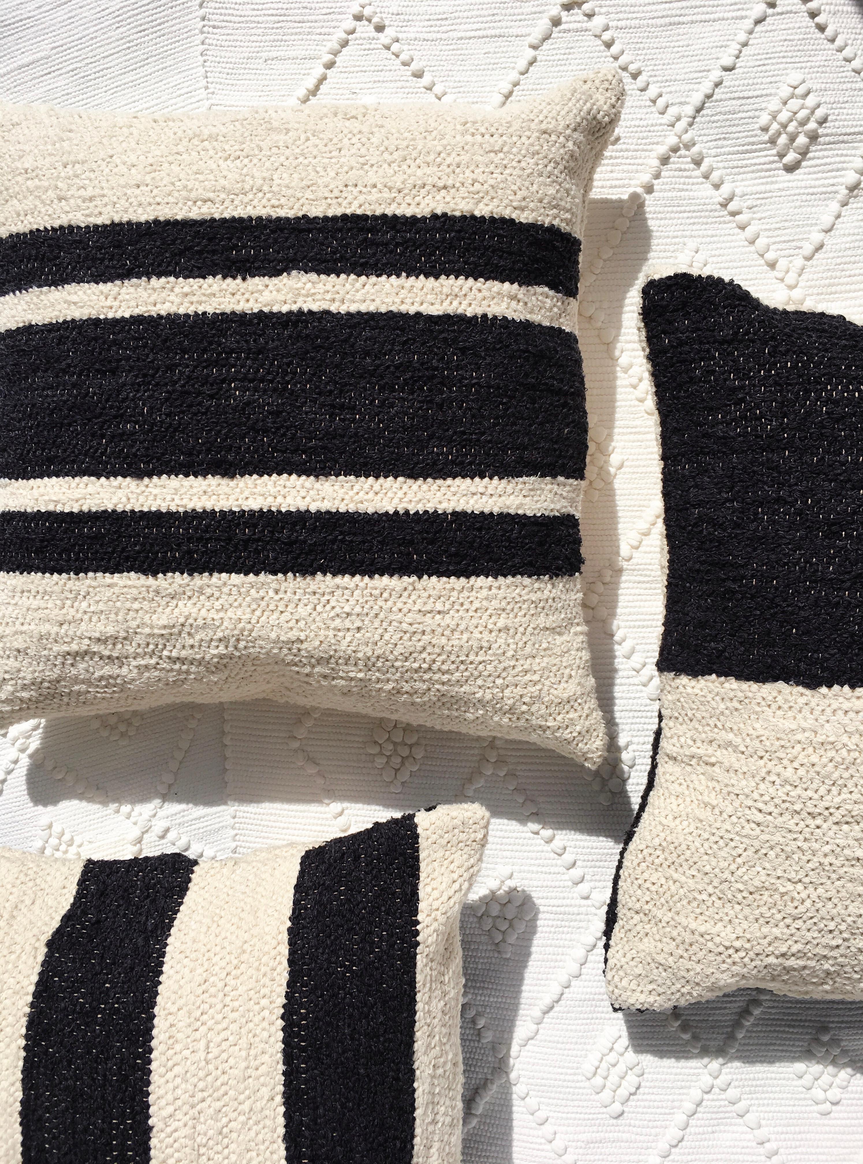 Hand-Woven Casa Cubista Handwoven Cotton Black and White Color Block Throw Pillow, in Stock For Sale