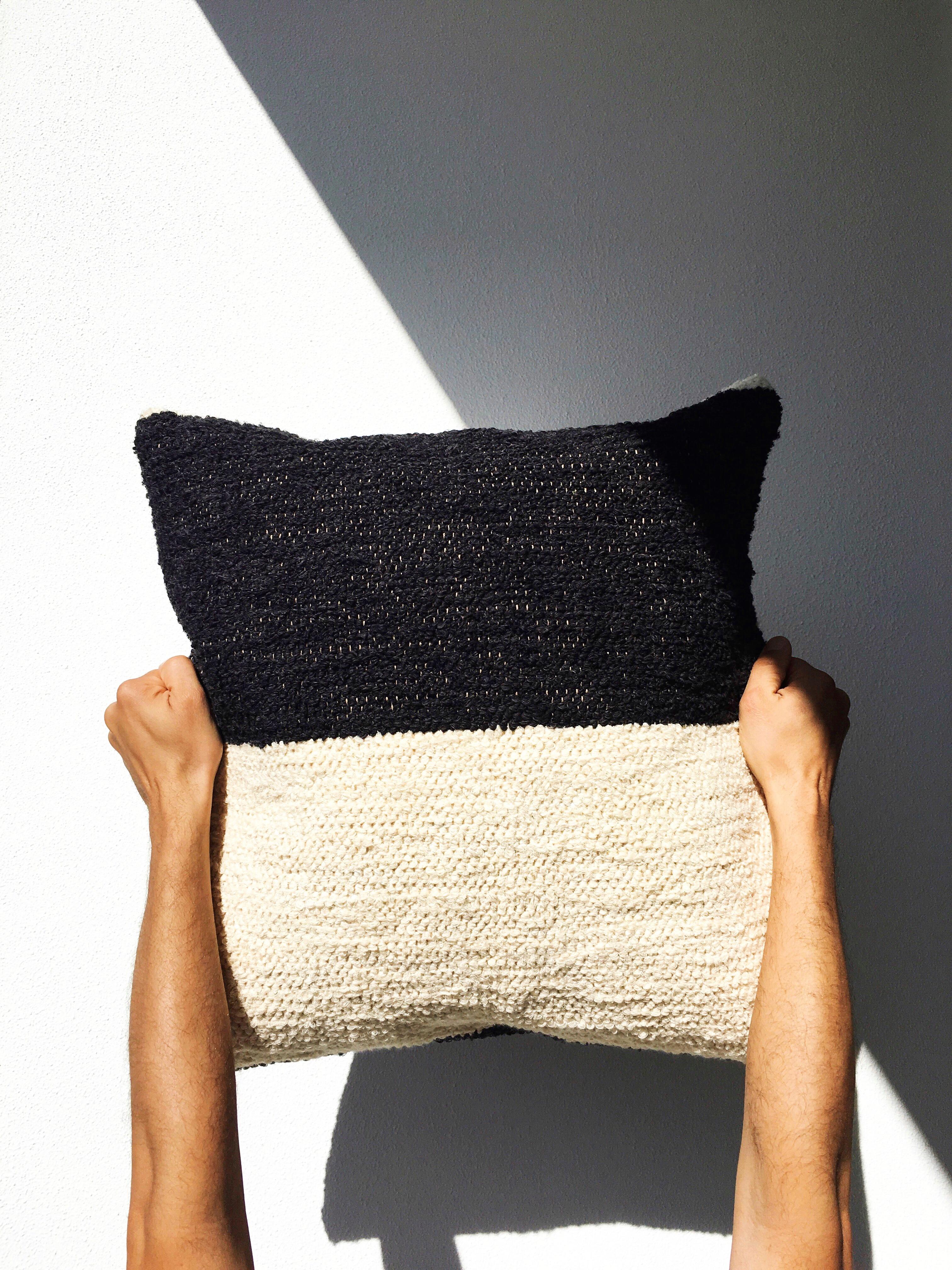 Casa Cubista Handwoven Cotton Black and White Color Block Throw Pillow, in Stock In New Condition For Sale In West Hollywood, CA
