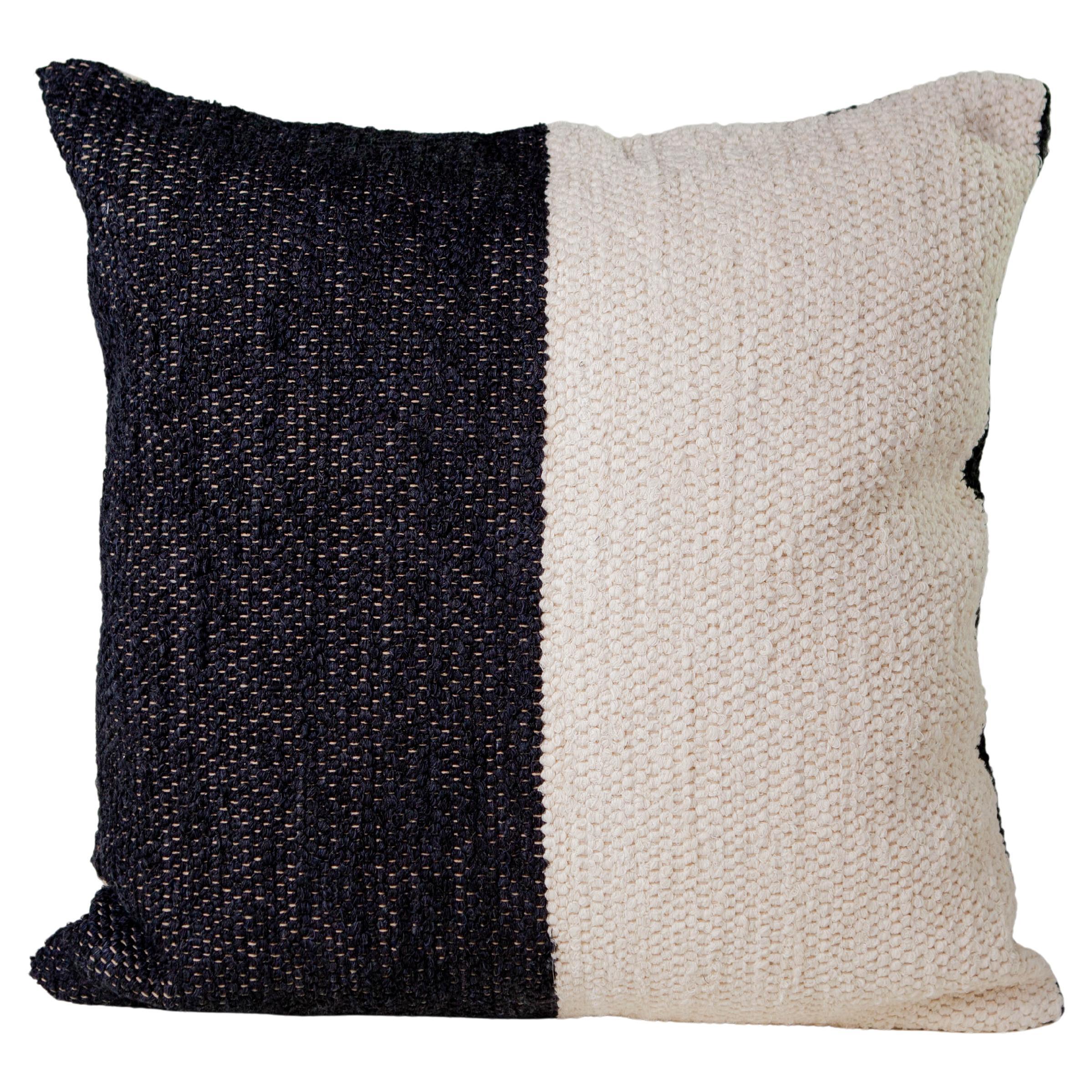 Casa Cubista Handwoven Cotton Black and White Color Block Throw Pillow, in Stock