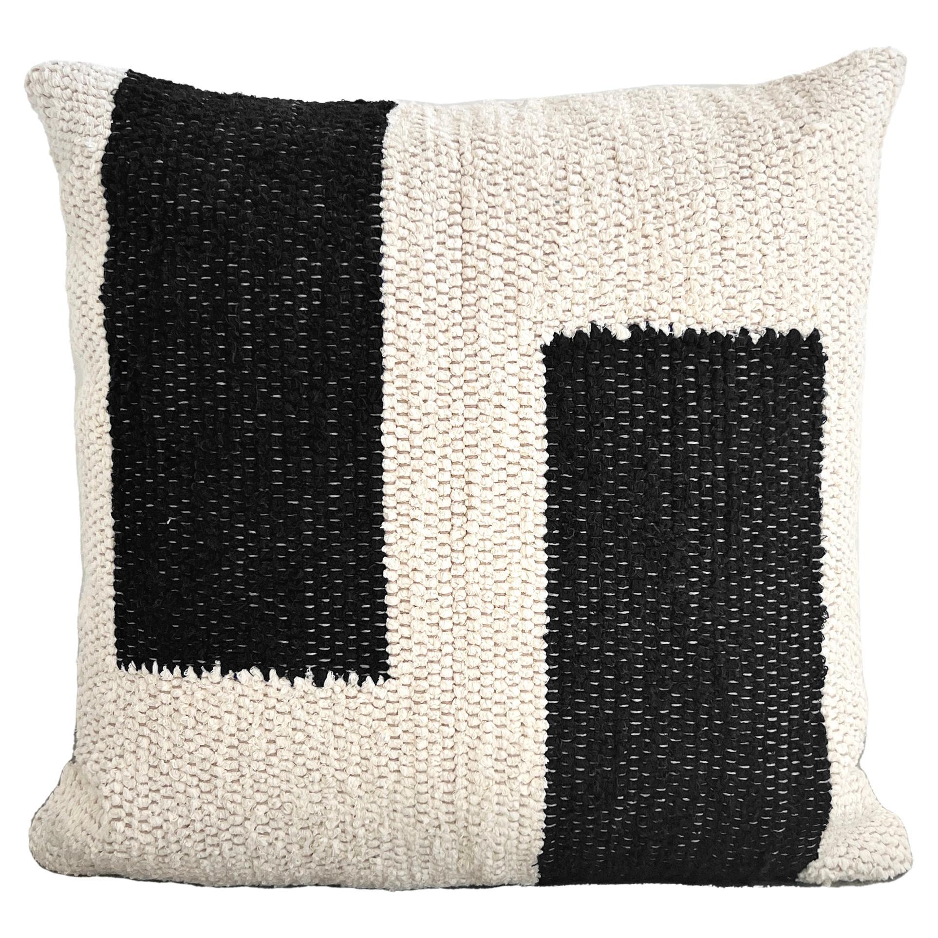 Casa Cubista Handwoven Cotton Black and White Maze Throw Pillow, in Stock For Sale