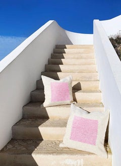 Casa Cubista Handwoven Cotton Pink Square Throw Pillow, in Stock