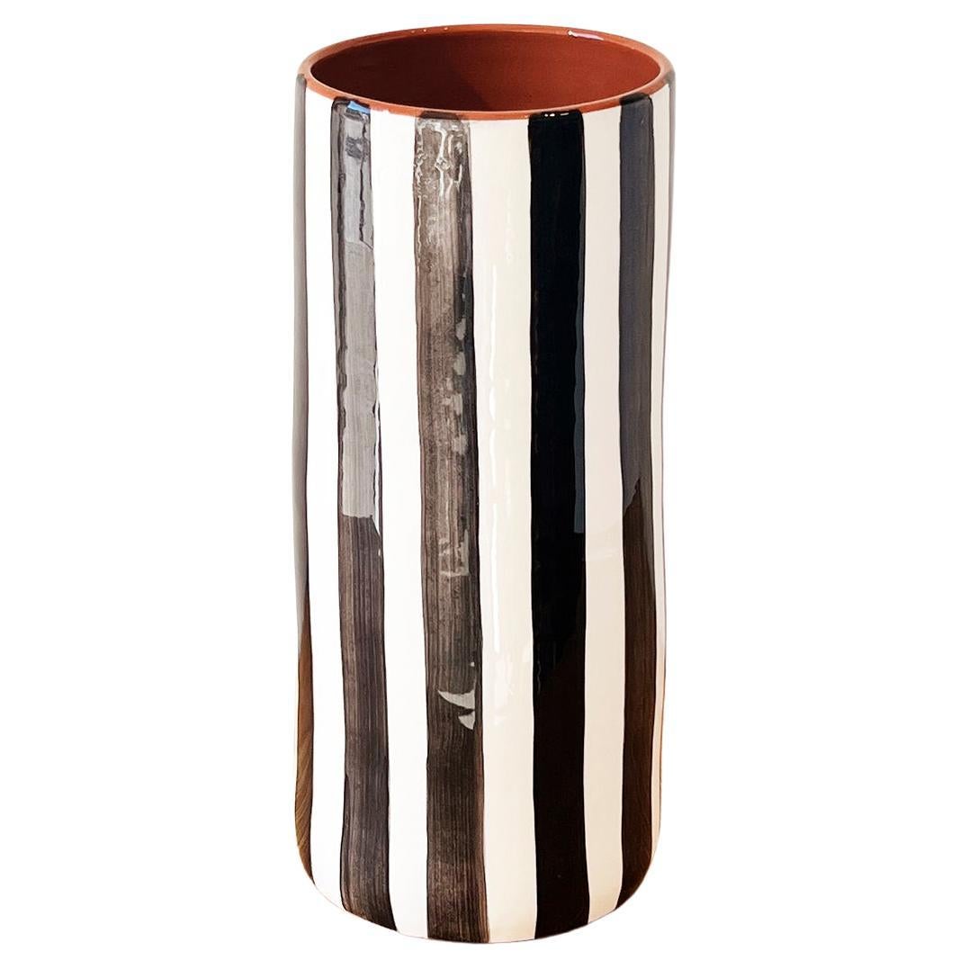 Casa Cubista Large Bold Stripe Vase in Black and White For Sale