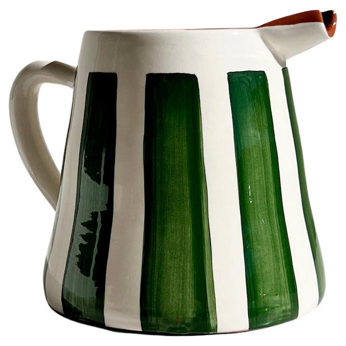 Casa Cubista Medium Striped Handmade Pitcher in Green and White