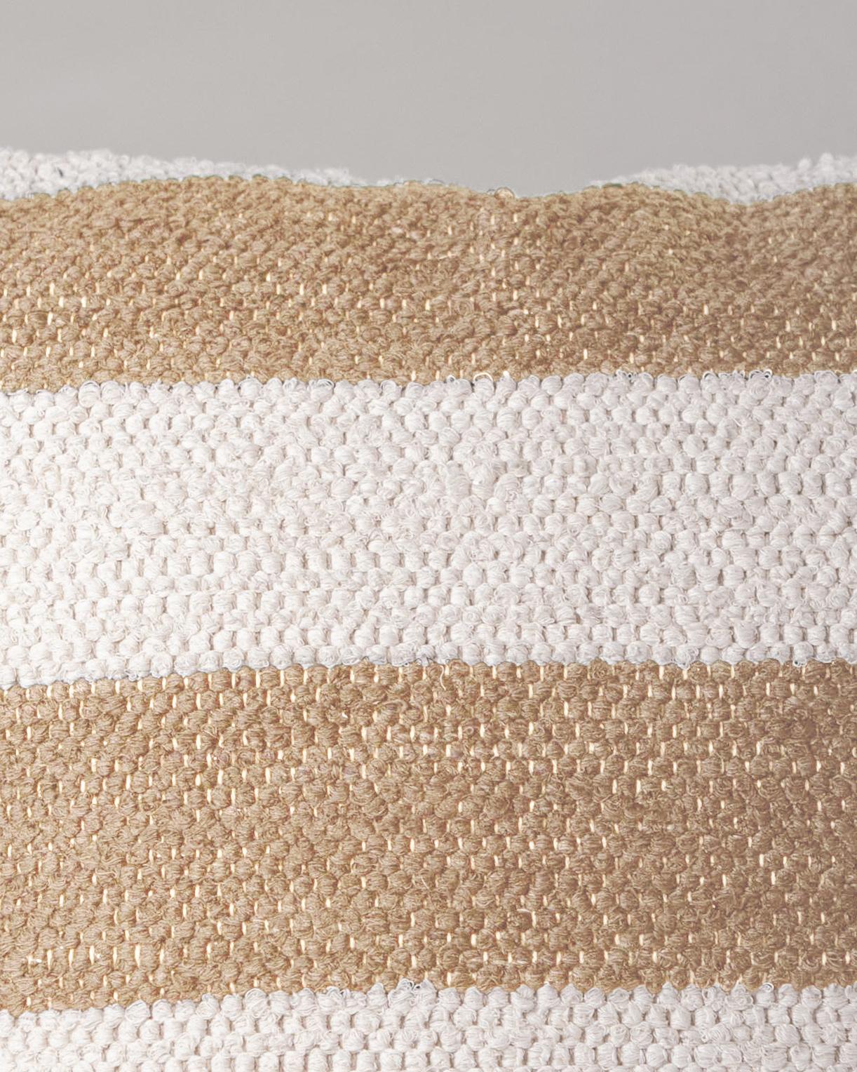 Hand-Woven Casa Cubista Textured Cotton Camel Beige Stripe Throw Pillow, In Stock For Sale