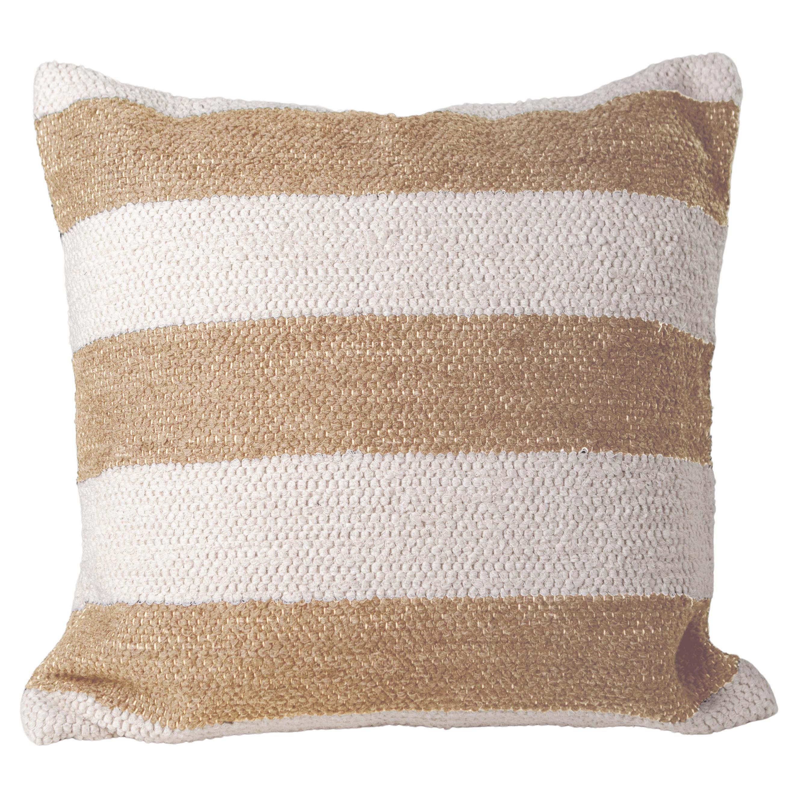 Casa Cubista Textured Cotton Camel Beige Stripe Throw Pillow, In Stock For Sale