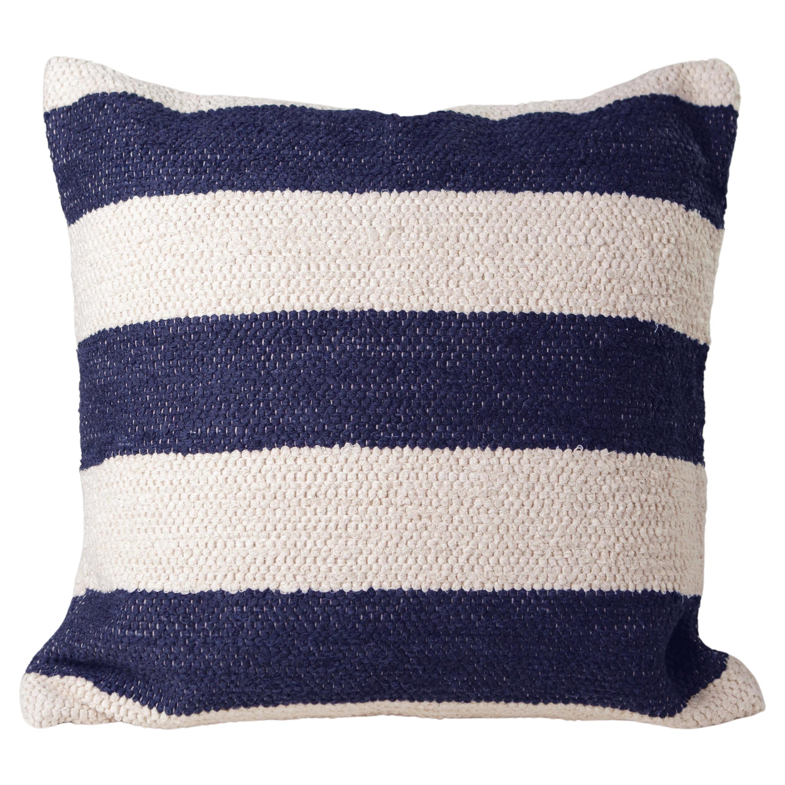 Casa Cubista Textured Cotton Navy Stripe Throw Pillow, In Stock For Sale