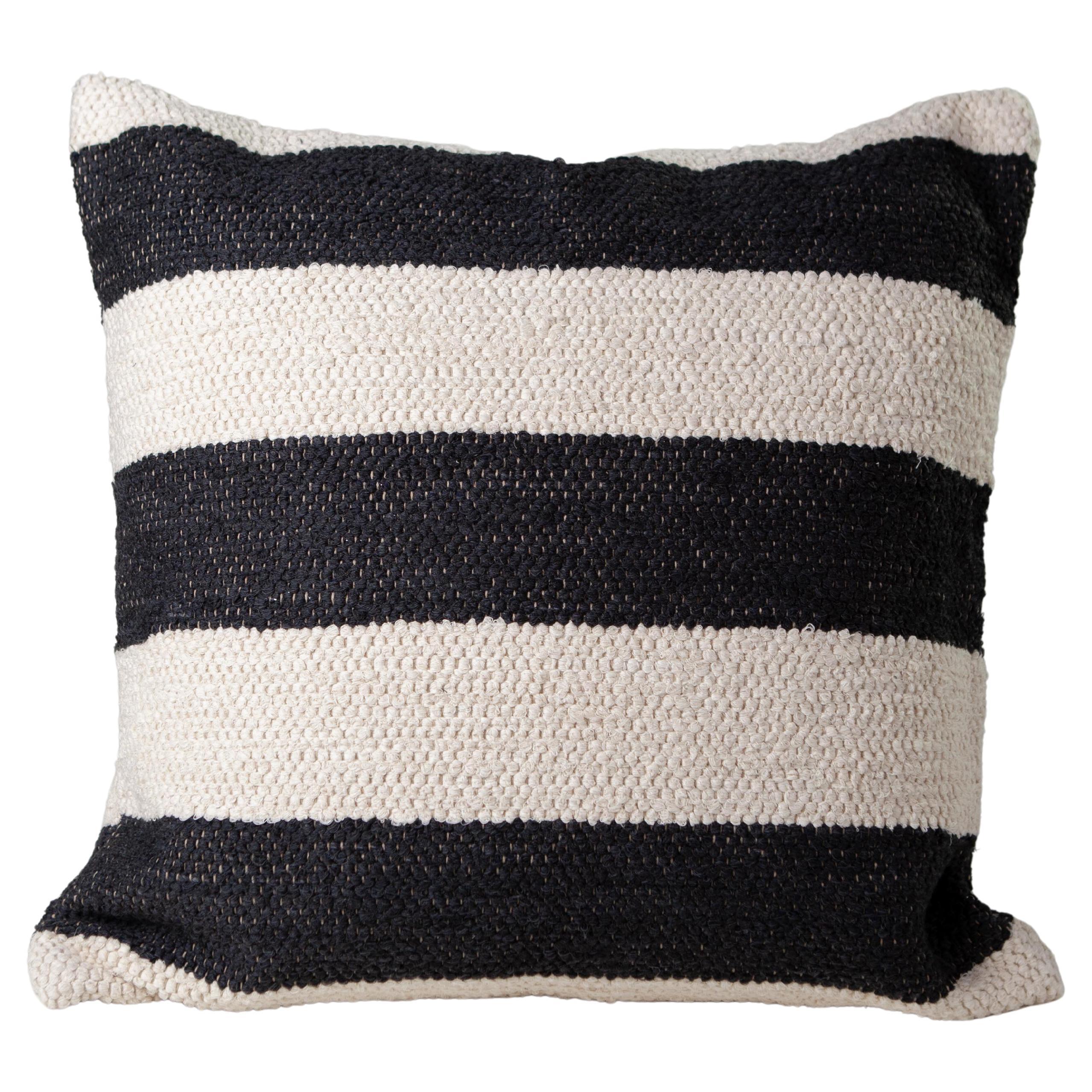 Casa Cubista Textured Recycled Cotton Black and White Bold Stripe Throw Pillow For Sale