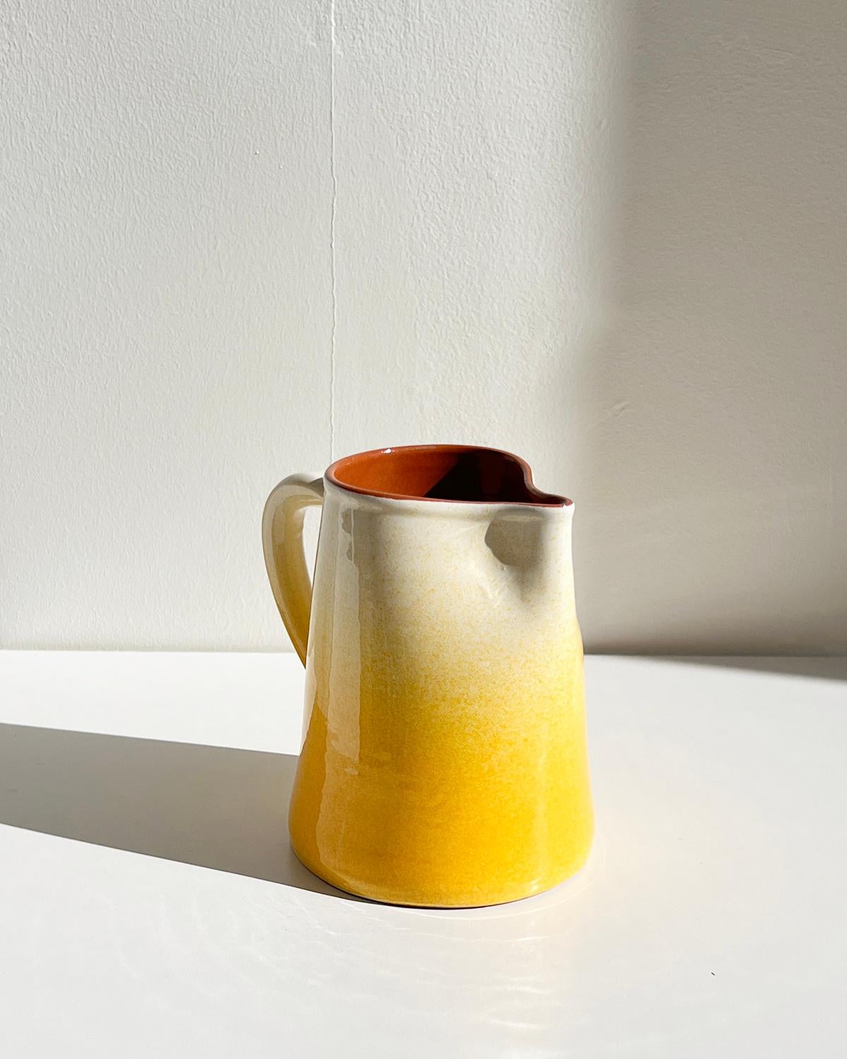 Country Casa Cubista Yellow Spray Pattern Pitcher Handmade in Portugal from Terracotta For Sale