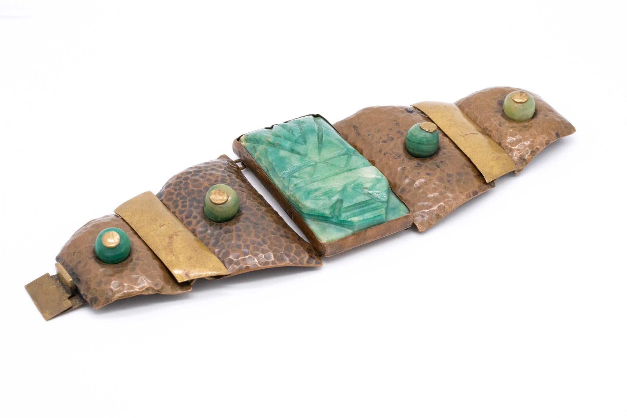 Casa De Maya 1950 Mexiko Mischmetall-Armband mit grüner Jade im Angebot 1
