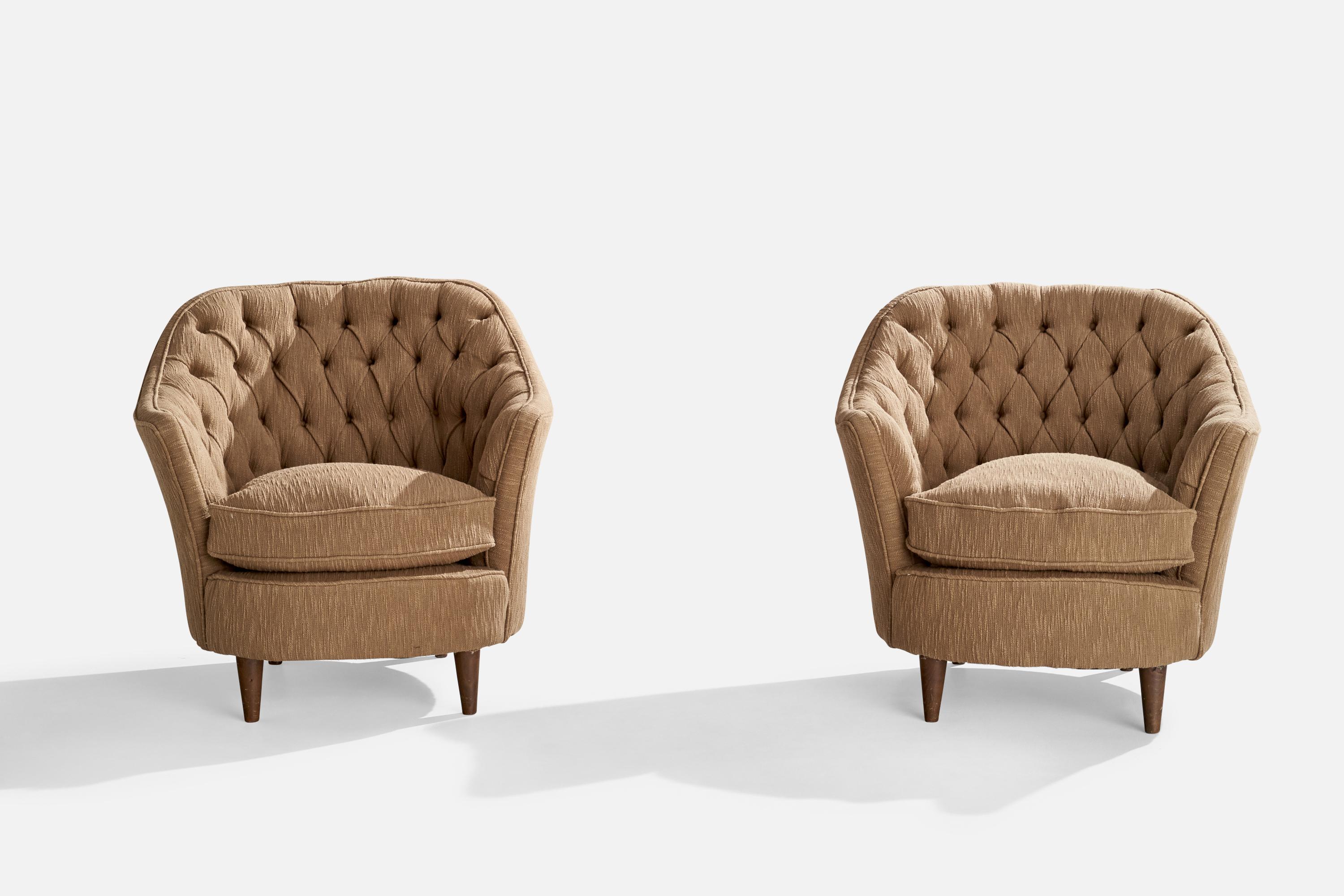 Modern Casa e Giardino, Lounge Chairs, Fabric, Wood, Italy, 1940s For Sale