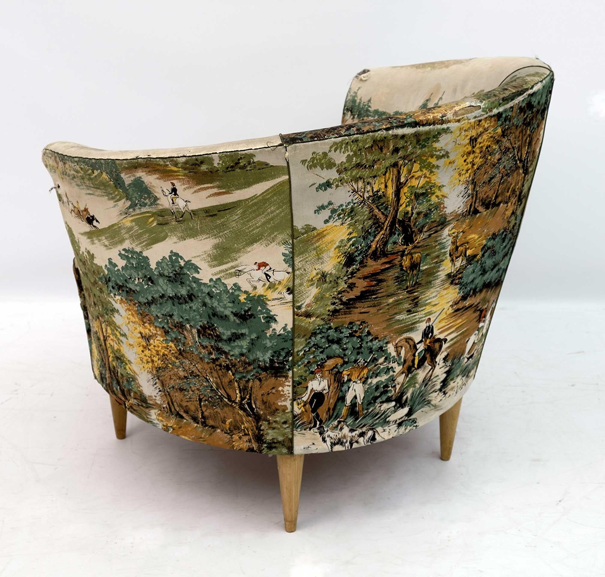 Fabric Casa E Giardino Mid-Century Modern Italian Small Armchair, 1950s For Sale