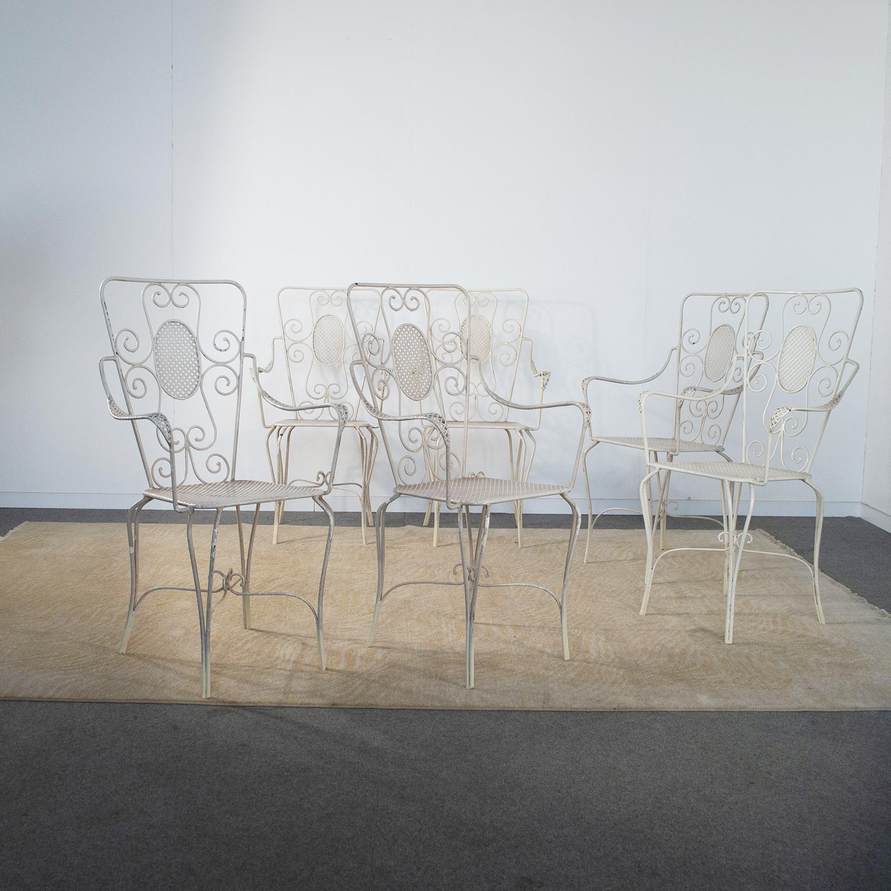 Casa E Giardino, Six White Painted Metal Chairs, 1942 For Sale 4