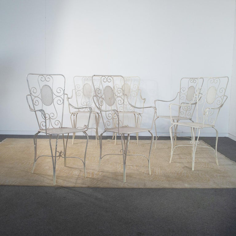 Casa E Giardino, Six White Painted Metal Chairs, 1942 For Sale at 1stDibs