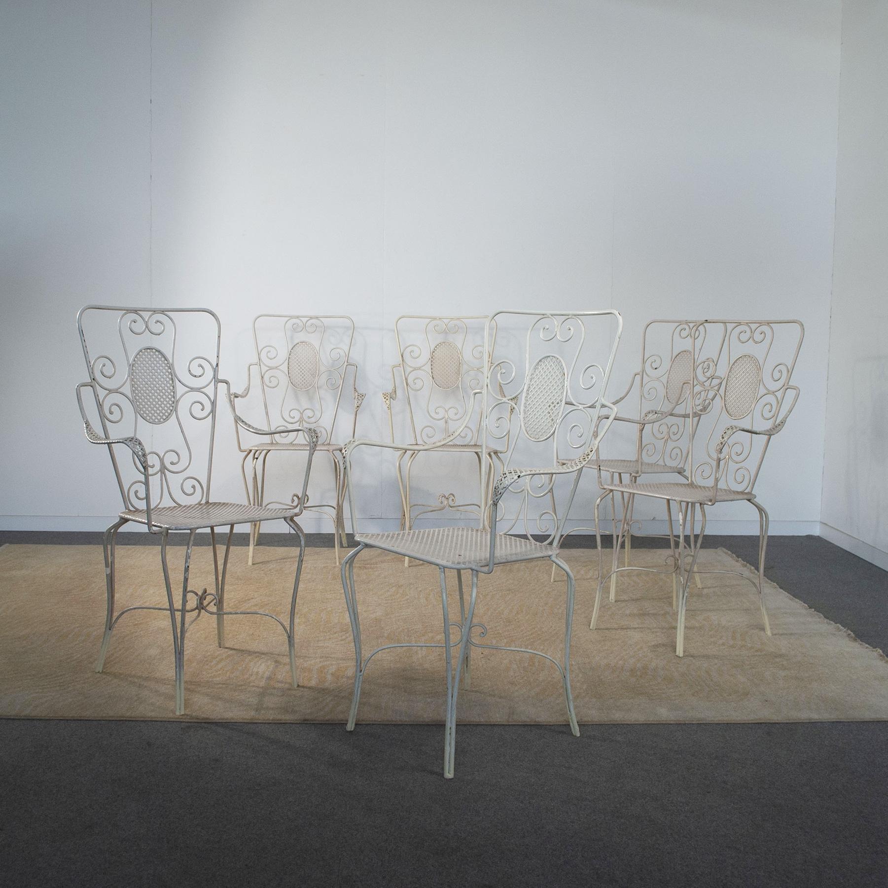 Mid-Century Modern Casa E Giardino, Six White Painted Metal Chairs, 1942 For Sale