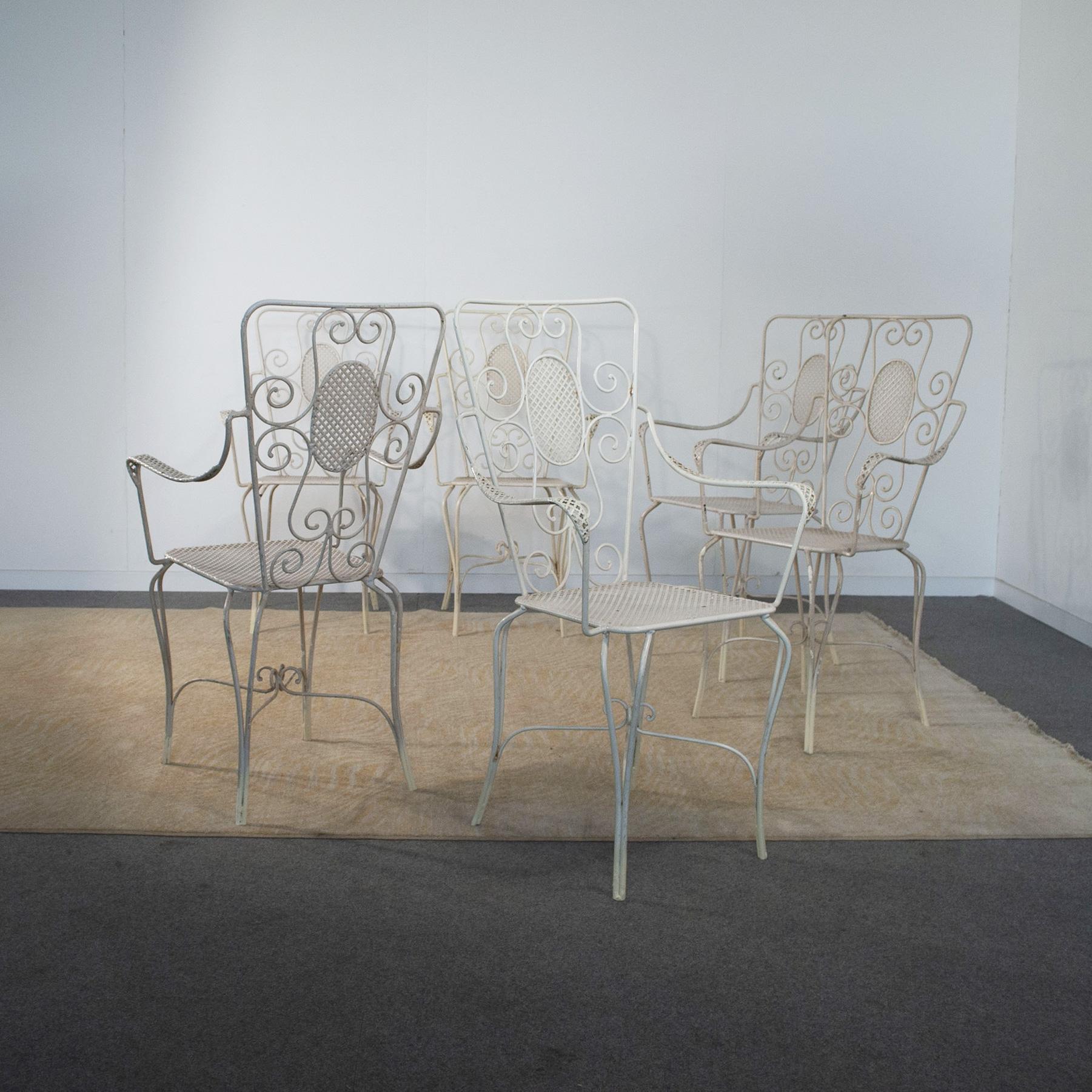 Italian Casa E Giardino, Six White Painted Metal Chairs, 1942 For Sale