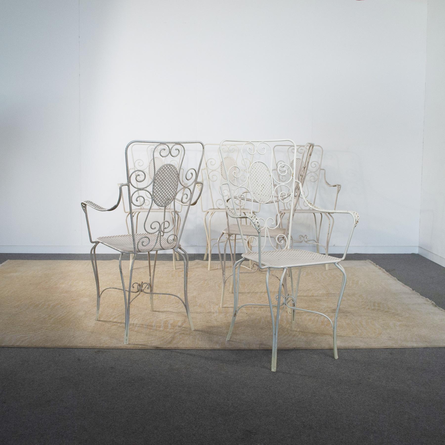 Casa E Giardino, Six White Painted Metal Chairs, 1942 In Good Condition For Sale In bari, IT