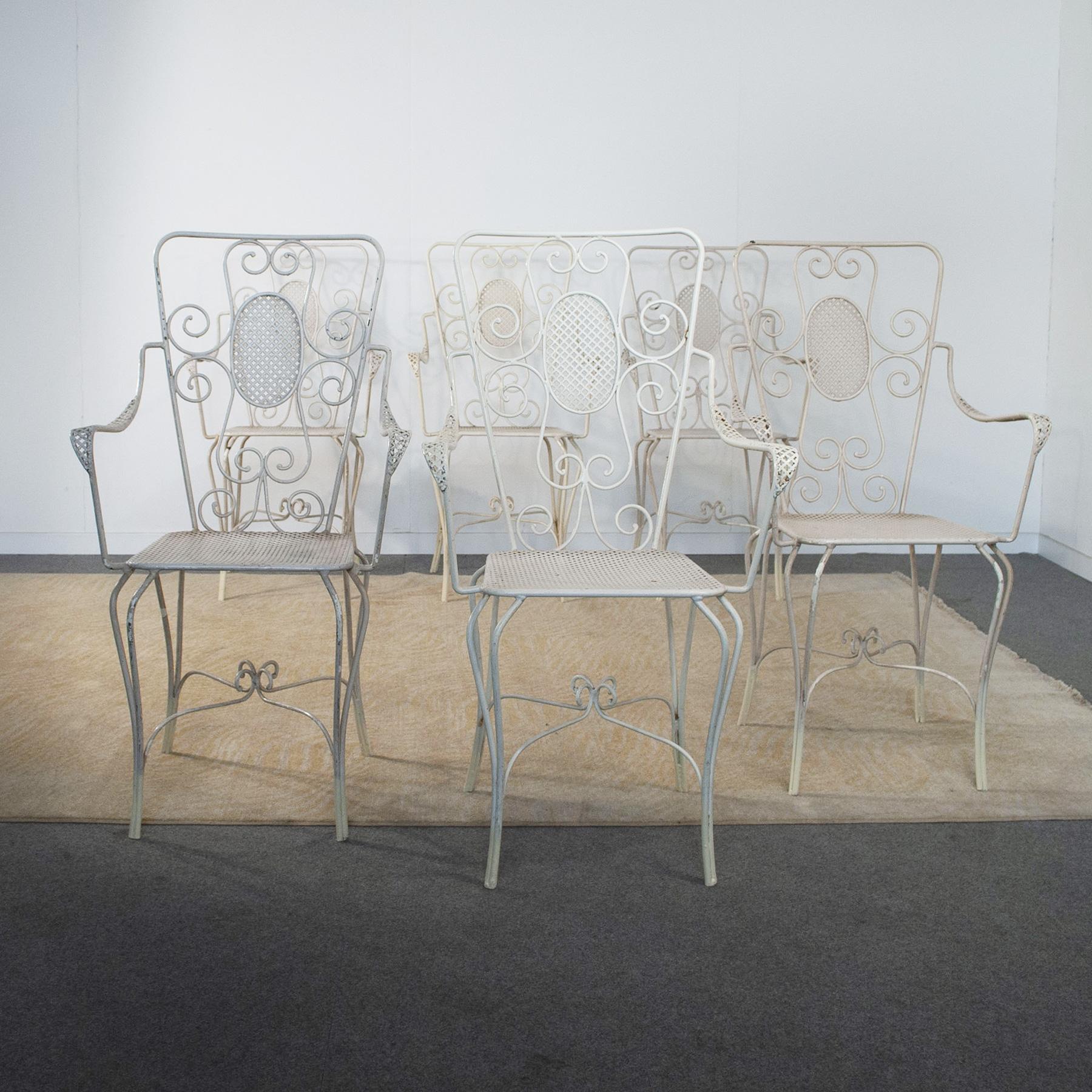Mid-20th Century Casa E Giardino, Six White Painted Metal Chairs, 1942 For Sale
