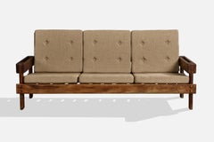 Casa Finland Attribution, Sofa, Wood, Fabric, Brazil, 1970s
