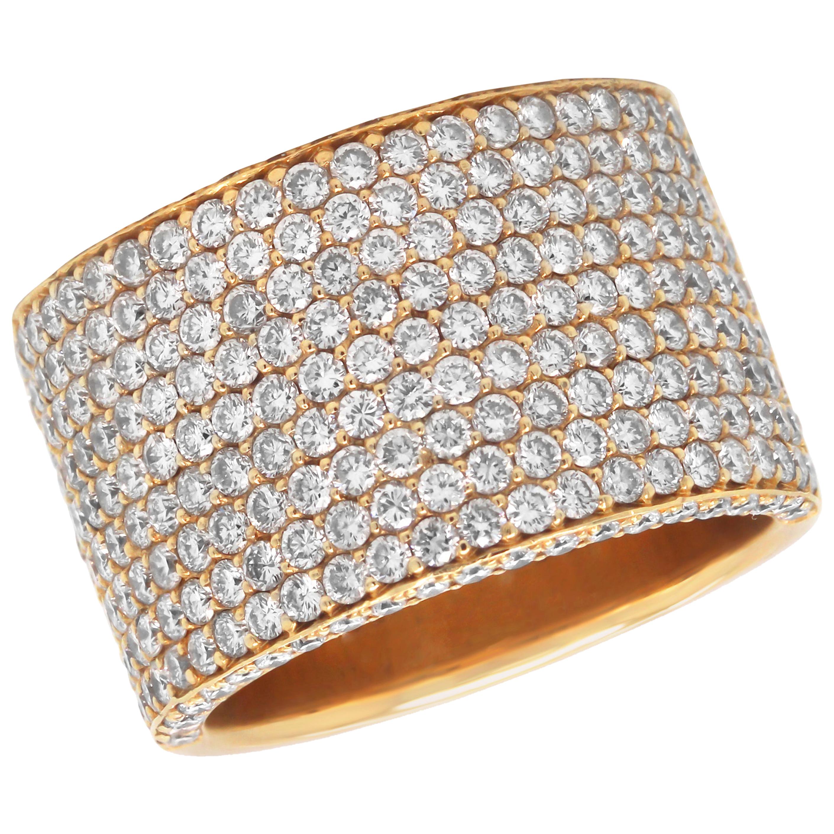 Casa Gi Designer 18 Karat Yellow Gold Diamond Wide Cigar Band Ring
