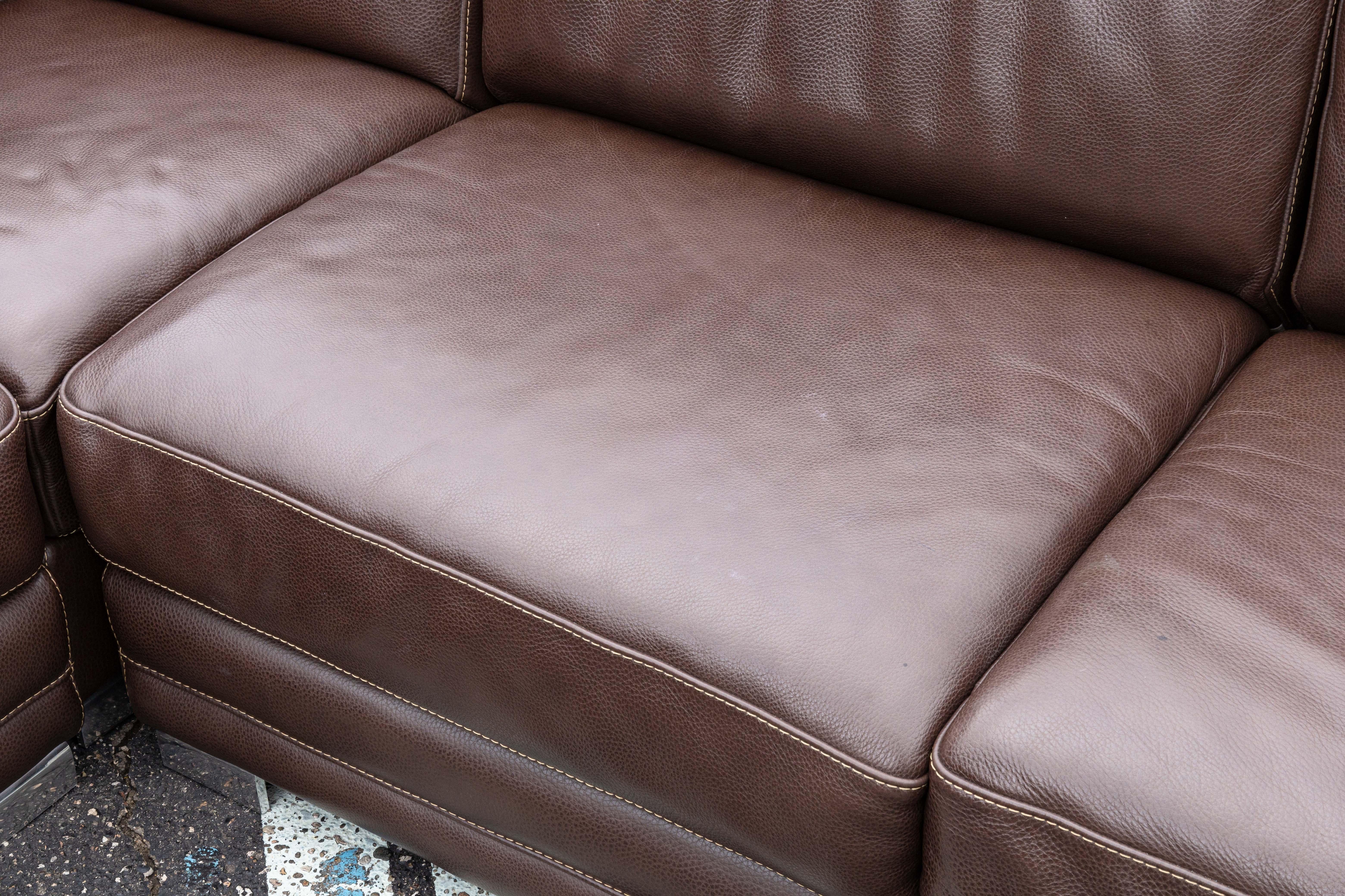 Unknown Casa Novalia Contemporary Modern Brown Leather Sectional Sofa with Chrome Legs