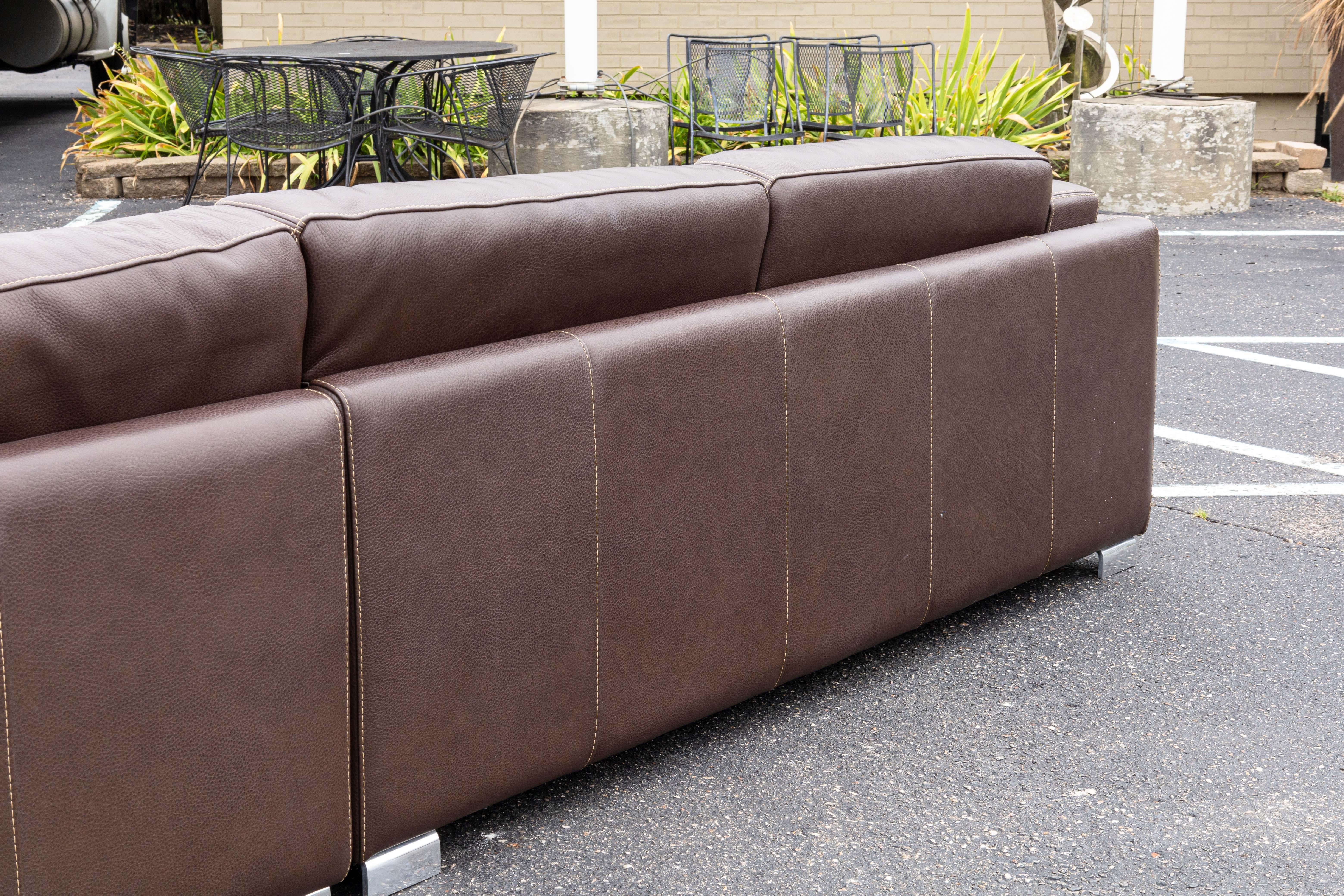 Casa Novalia Contemporary Modern Brown Leather Sectional Sofa with Chrome Legs 1