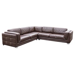 Casa Novalia Contemporary Modern Brown Leather Sectional Sofa with Chrome Legs