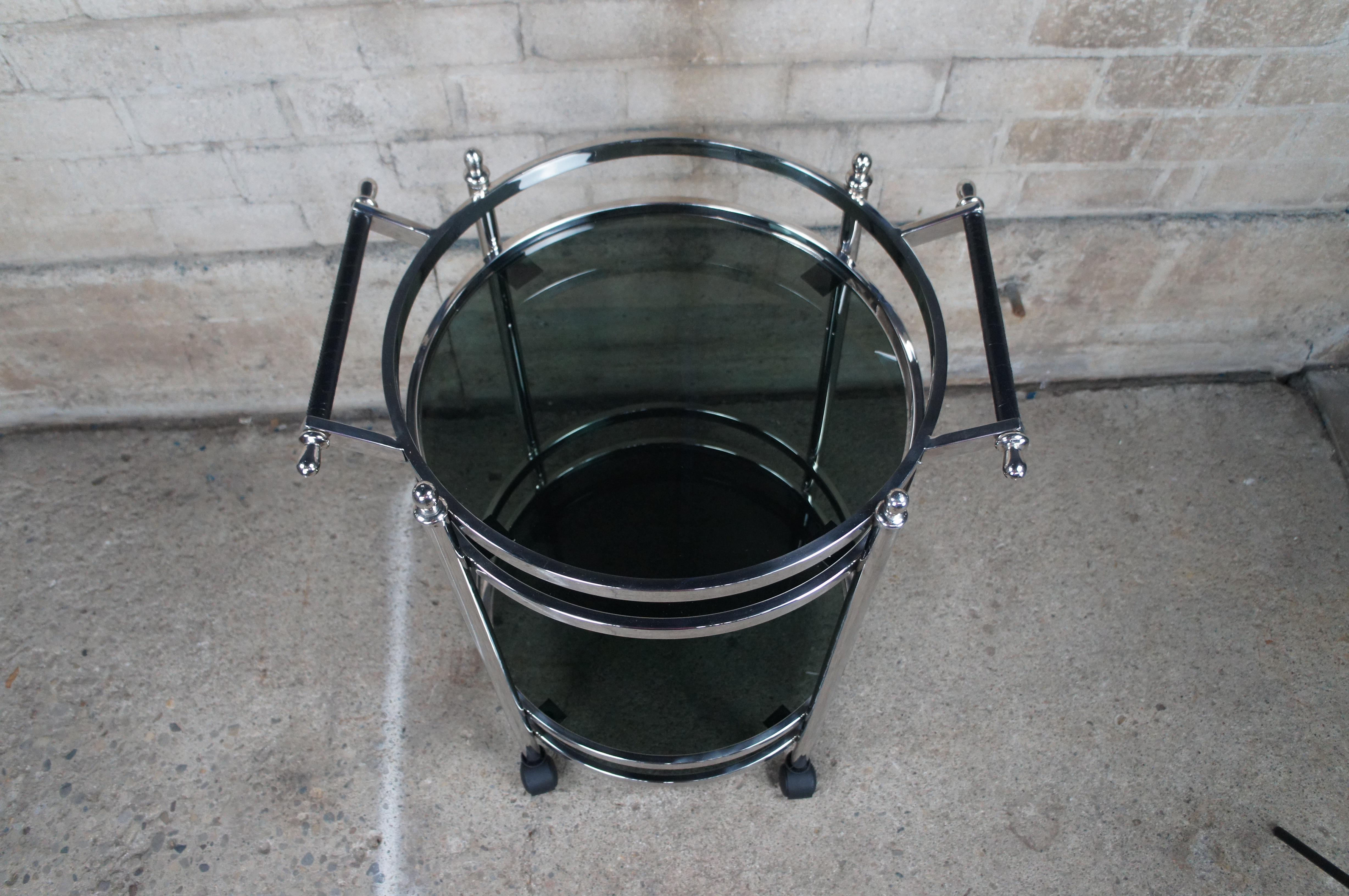 20th Century Casa Padrino Art Deco Style Stainless Steel Smoked Glass Bar Cart Trolley Drybar