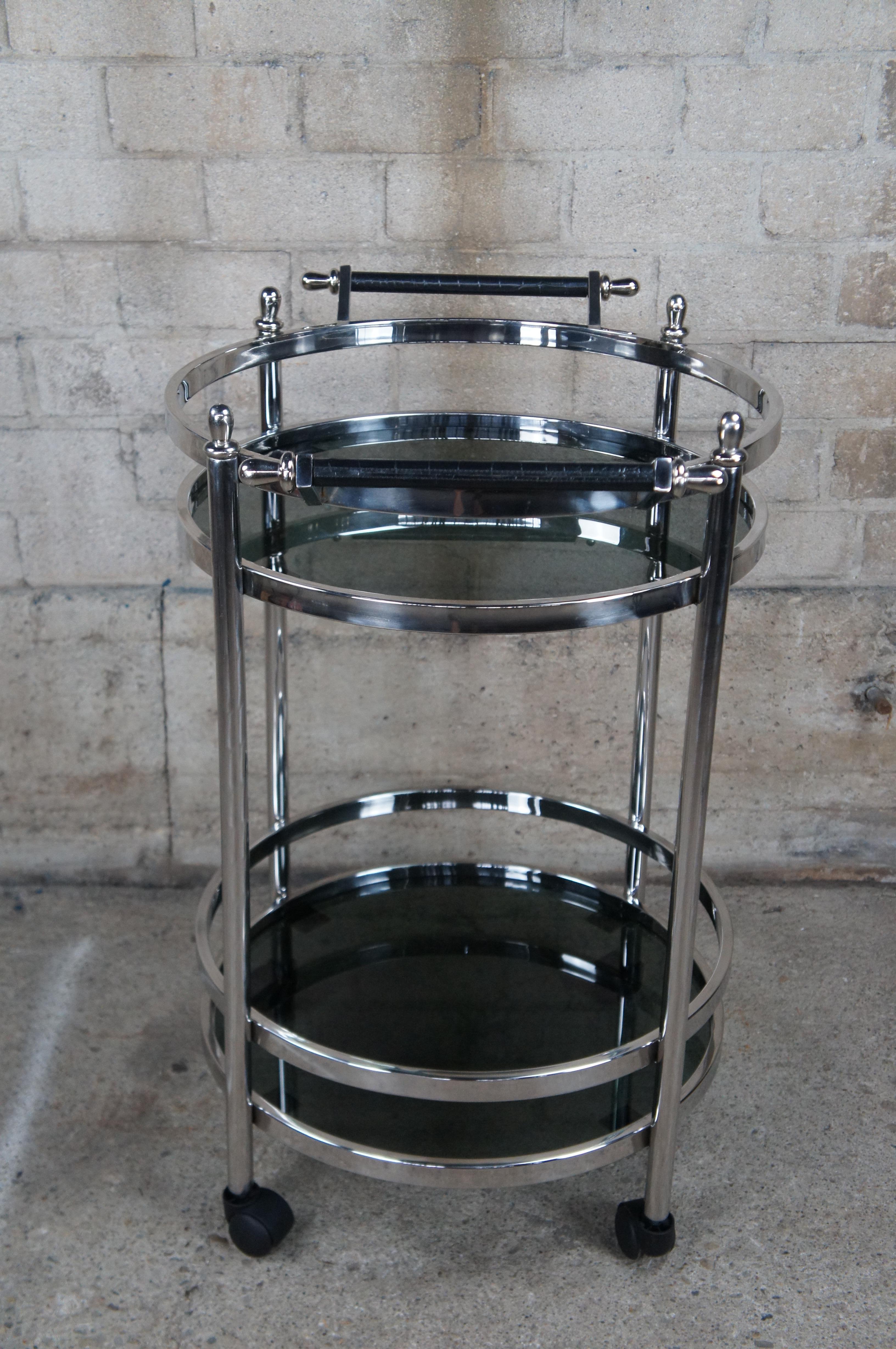 Casa Padrino Art Deco Style Stainless Steel Smoked Glass Bar Cart Trolley Drybar 3
