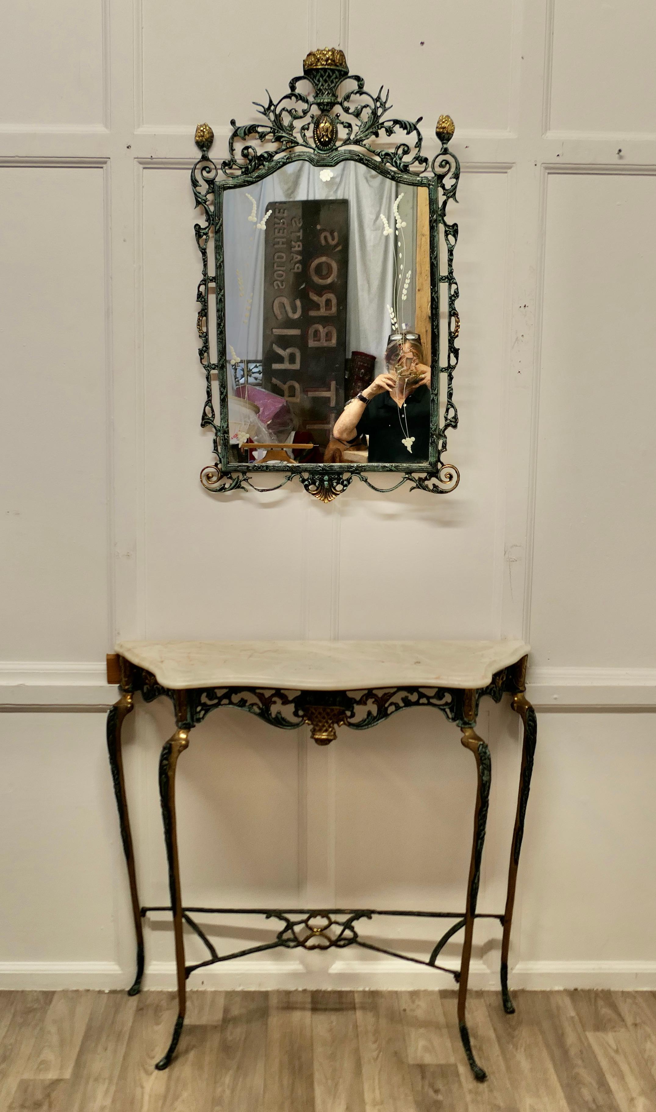 Casa Padrino Baroque Console Set, Hall Table with Mirror

This is a very stylish pair they are finished in Blue and Bronze with an etched Venetian mirror and a marble table top, 

A really attractive pair in good attractive condition with no