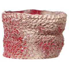 large handmade ceramic Casa Planter No1 with pedal texture in red