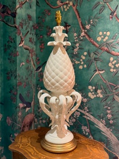 Casa Pupo Grande lampada ad ananas in ceramica smaltata spagnola con base in Wood Wood dorato, anni '60