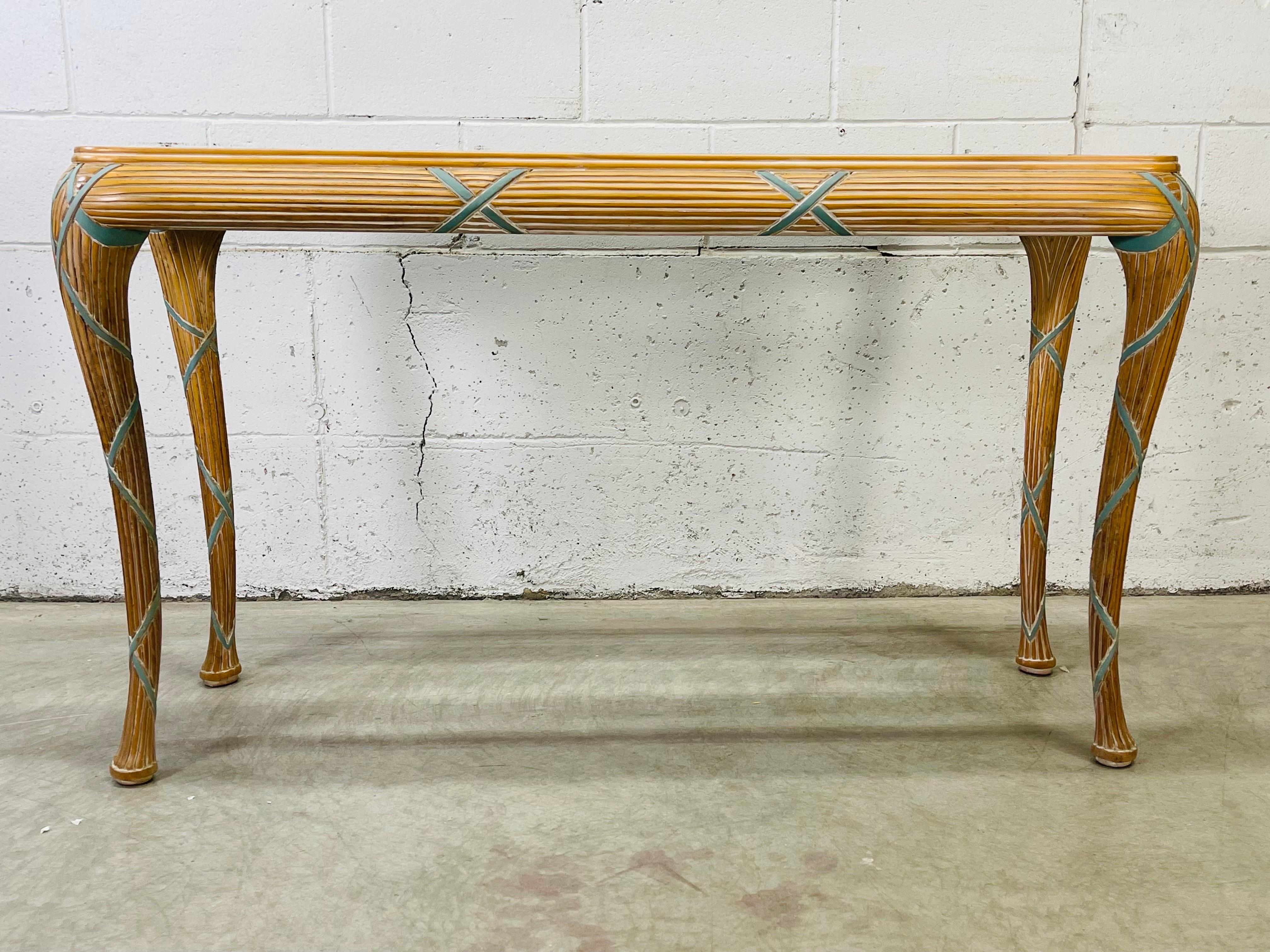 Mid-Century Modern Casa Stradivari Hand Carved Banded Sheaths of Wheat Console Table For Sale