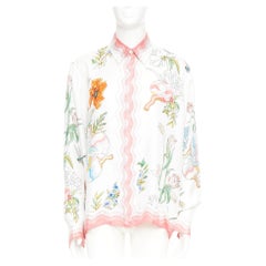CASABLANCA 2022 Ping Pong Fleurie Jour wavy trim silk printed blouse shirt top