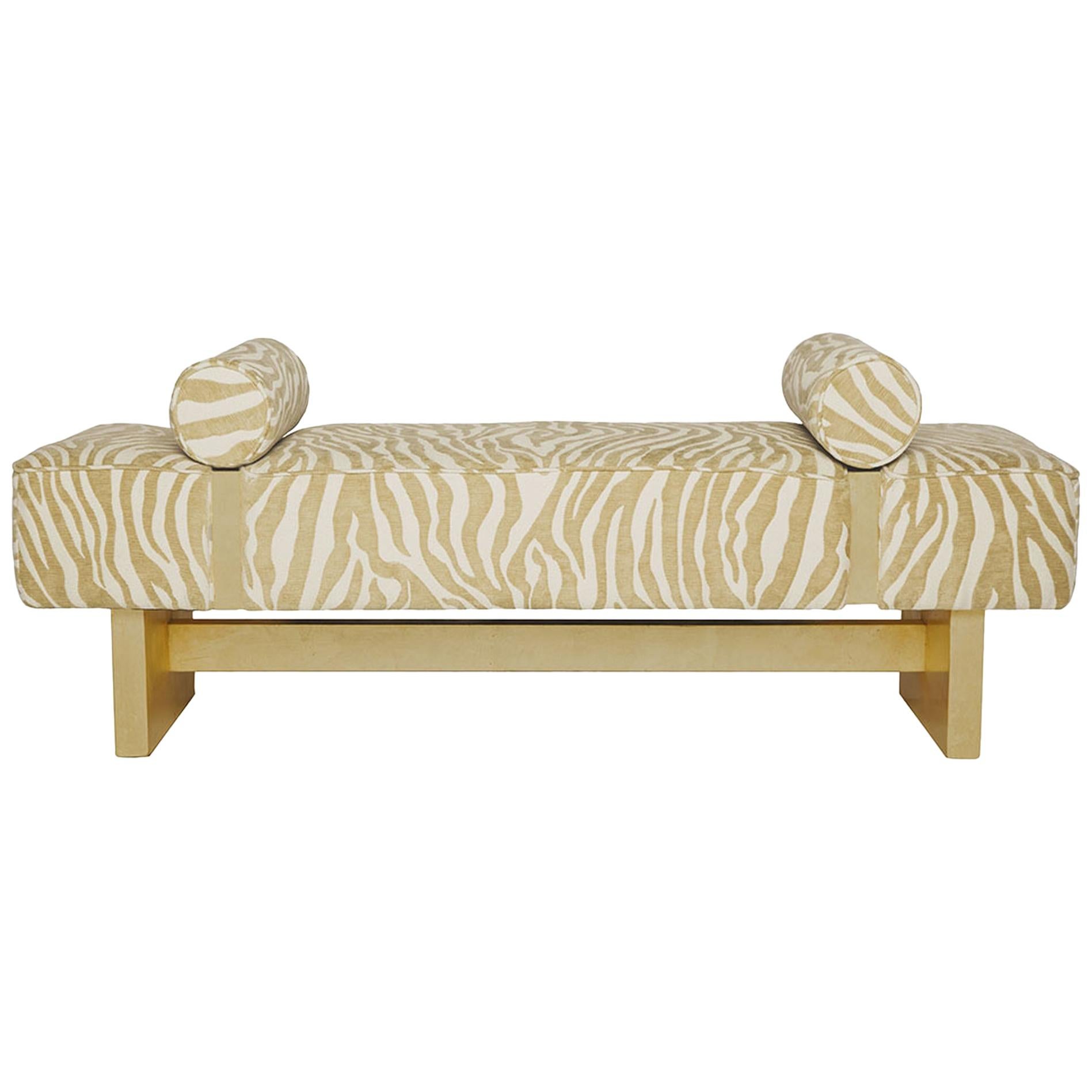 Casablanca Bench in Wood and Animal Print by Innova Luxuxy Group For Sale