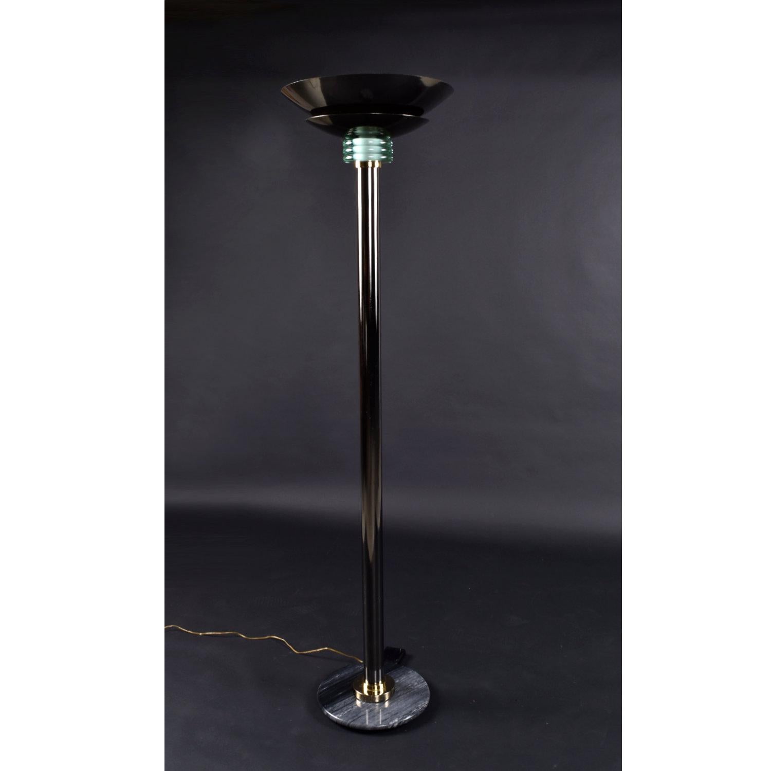 Elegant Casablanca Lighting torchiere lamp with gold mirrored finish. This stunning lamp is nearly six feet tall. Light beams from the top of the torchiere style floor lamp. Control the illumination using the dimmer switch on the base. The sexy