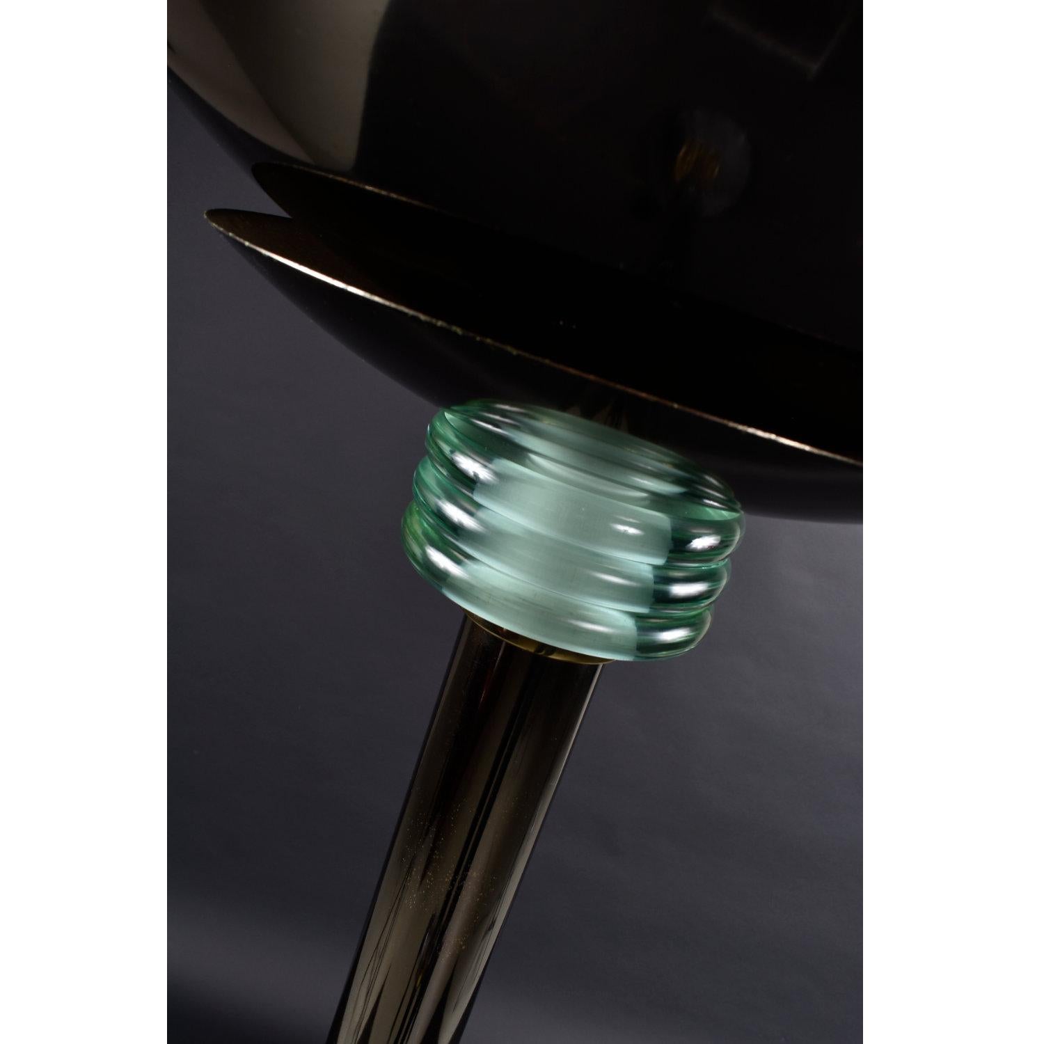 American Casablanca Black and Green Glass Collar Saucer Dimming Torchiere Floor Lamp
