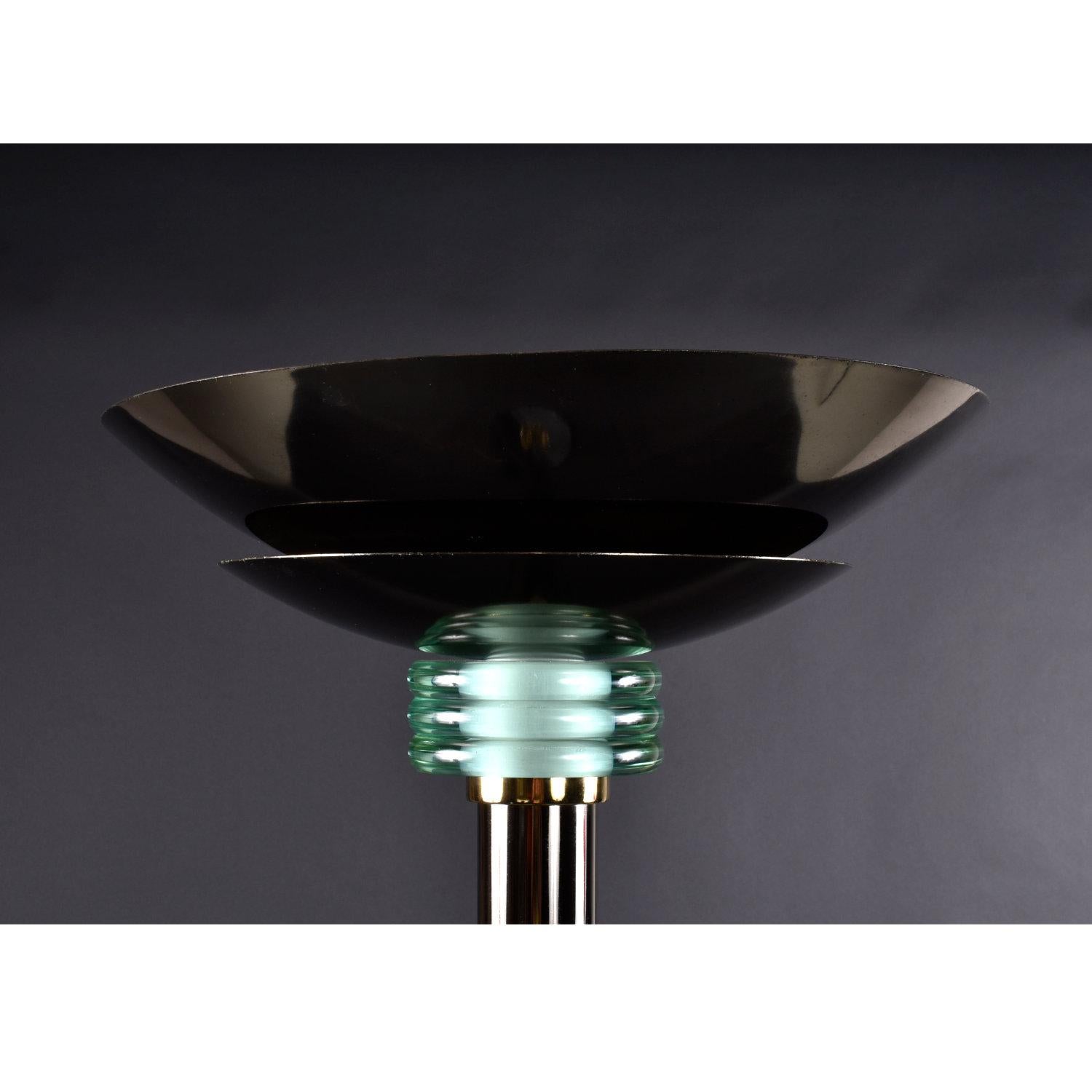 20th Century Casablanca Black and Green Glass Collar Saucer Dimming Torchiere Floor Lamp