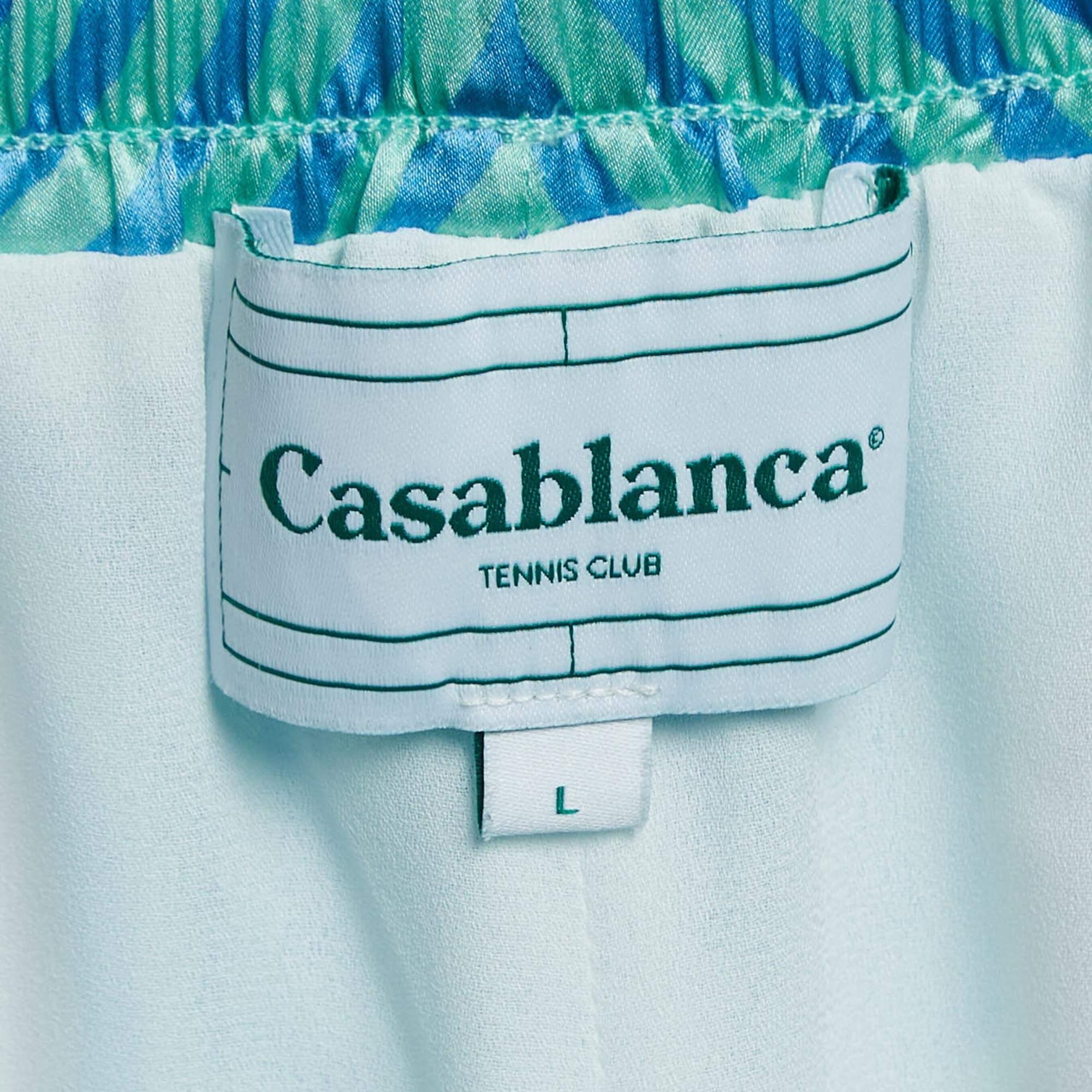 Casablanca Short Masao San en satin bleu imprimé Excellent état - En vente à Dubai, Al Qouz 2