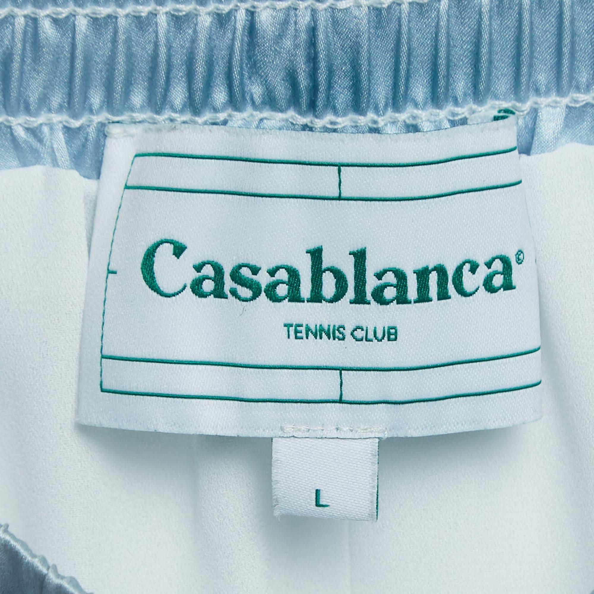 Casablanca Blaue bedruckte Tennisschläger aus Satin und Seide aus Seide L im Zustand „Hervorragend“ im Angebot in Dubai, Al Qouz 2
