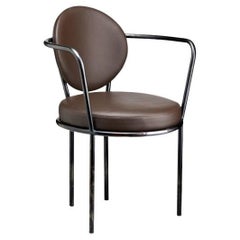 Chaise Casablanca, cadre brut avec cuir marron foncé