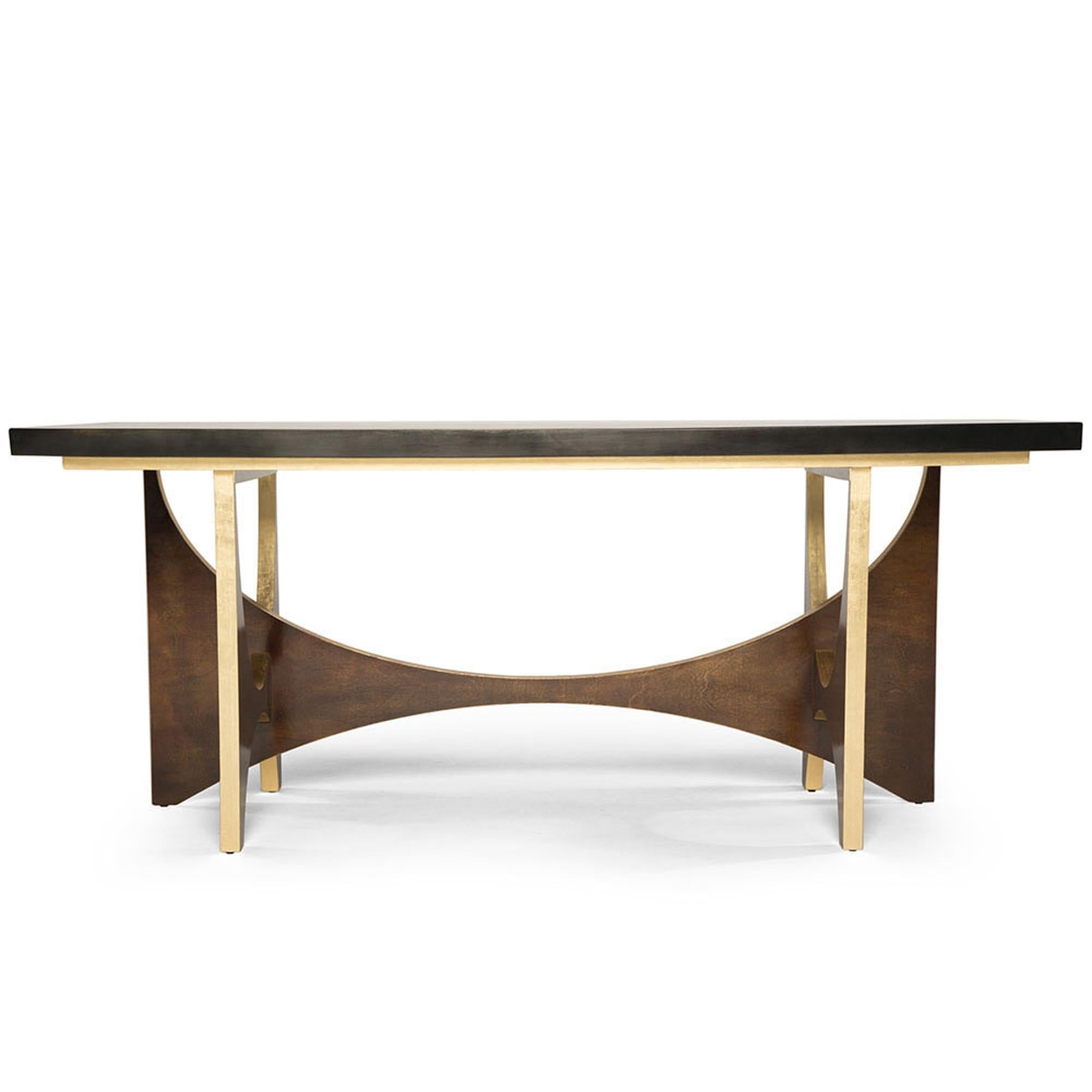 Casablanca Desk in Chocolate and Gold Leaf by Innova Luxuxy Group In New Condition For Sale In Los Angeles, CA