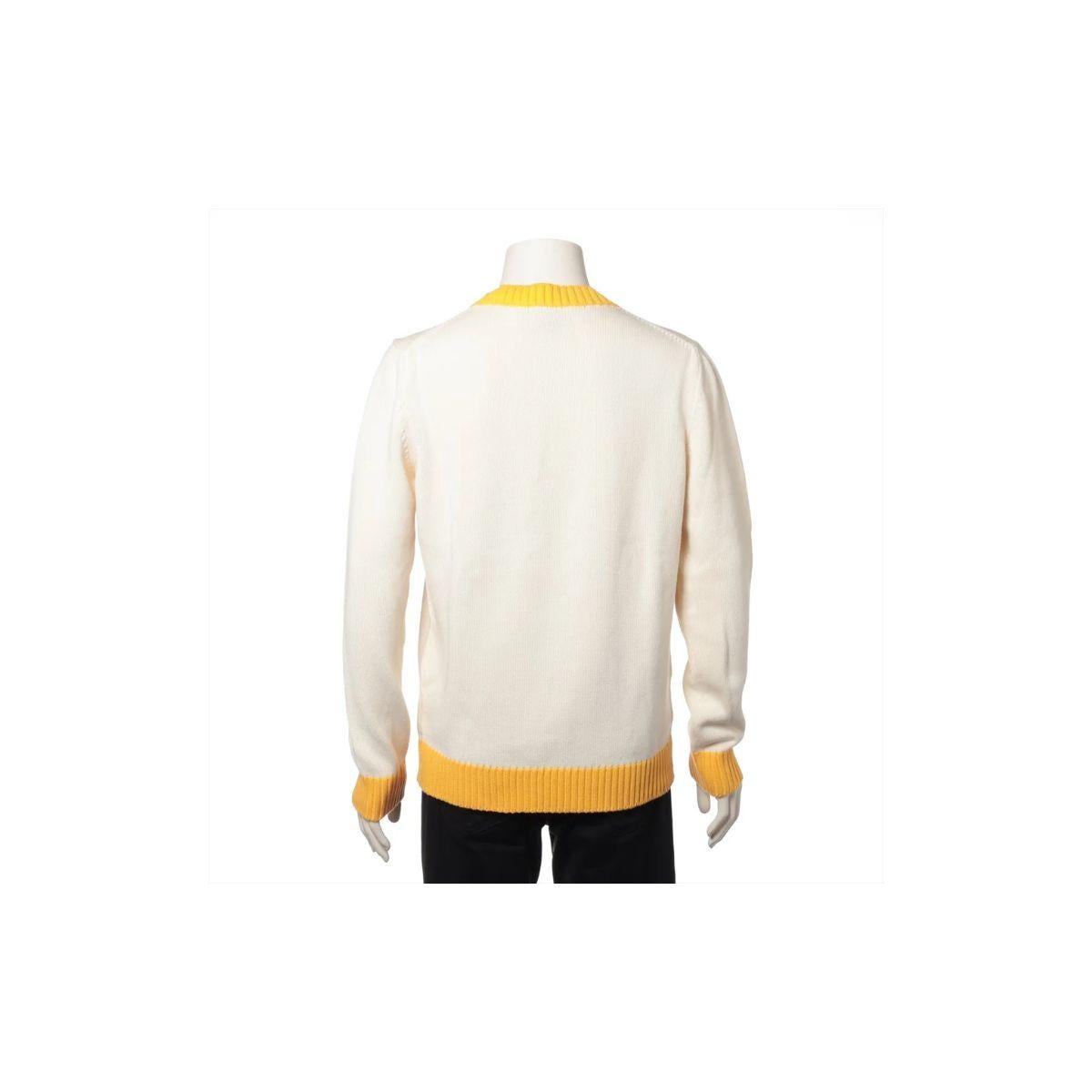 White Casablanca Logo Cotton Knit Sweater Ivory x Yellow For Sale