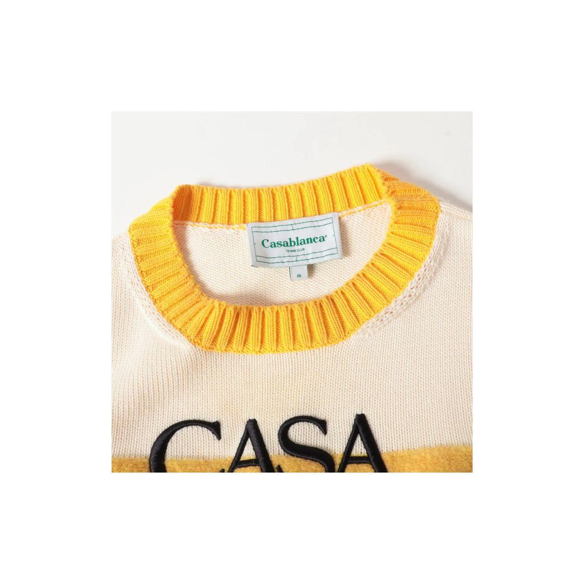 Casablanca Logo Cotton Knit Sweater Ivory x Yellow In Good Condition For Sale In Humacao, PR
