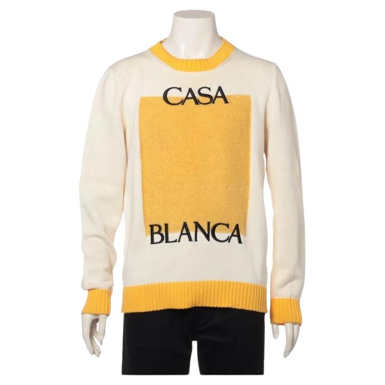 Casablanca Logo Cotton Knit Sweater Ivory x Yellow For Sale