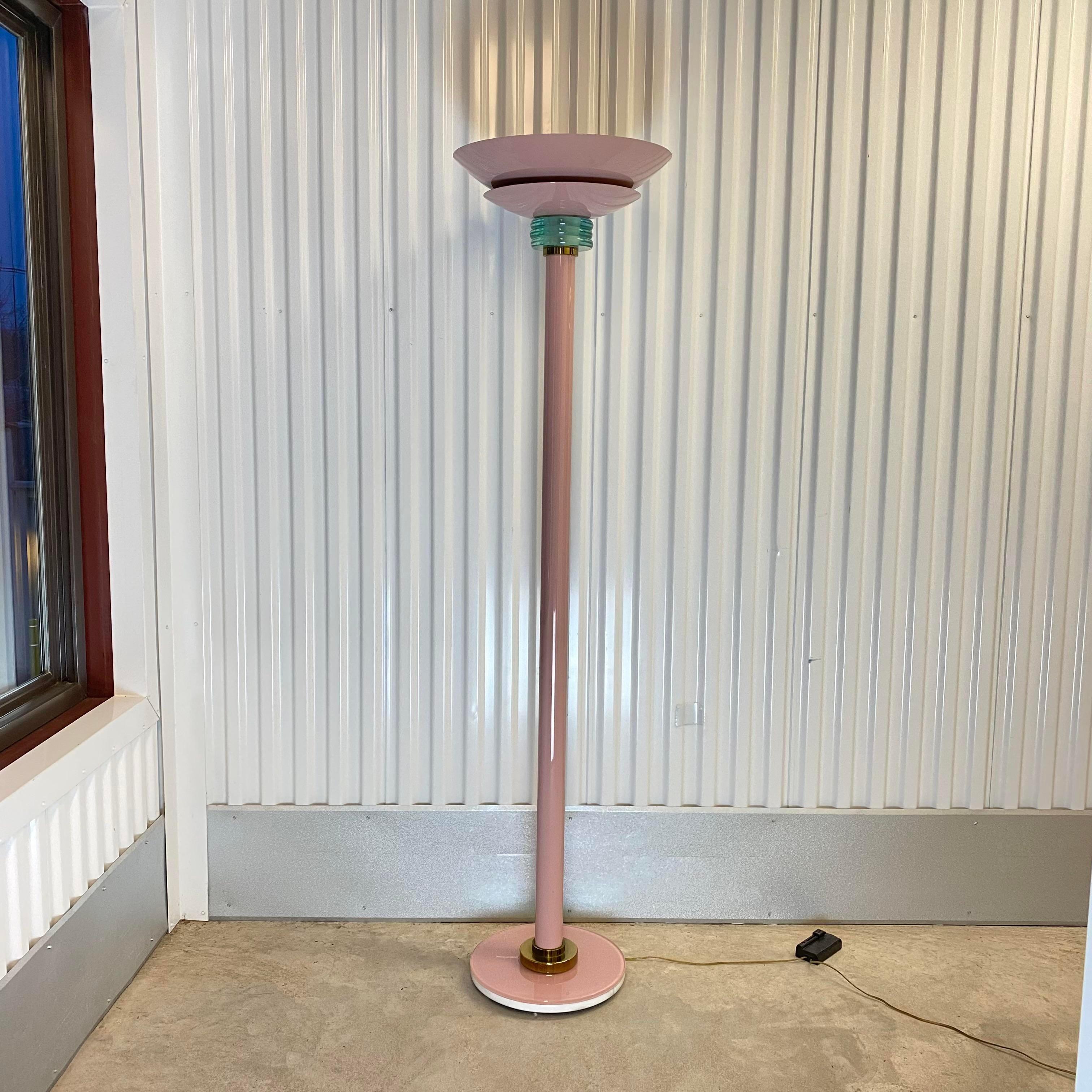 Post-Modern Casablanca Mauve Glass and Metal Floor Lamp With Marble Base For Sale