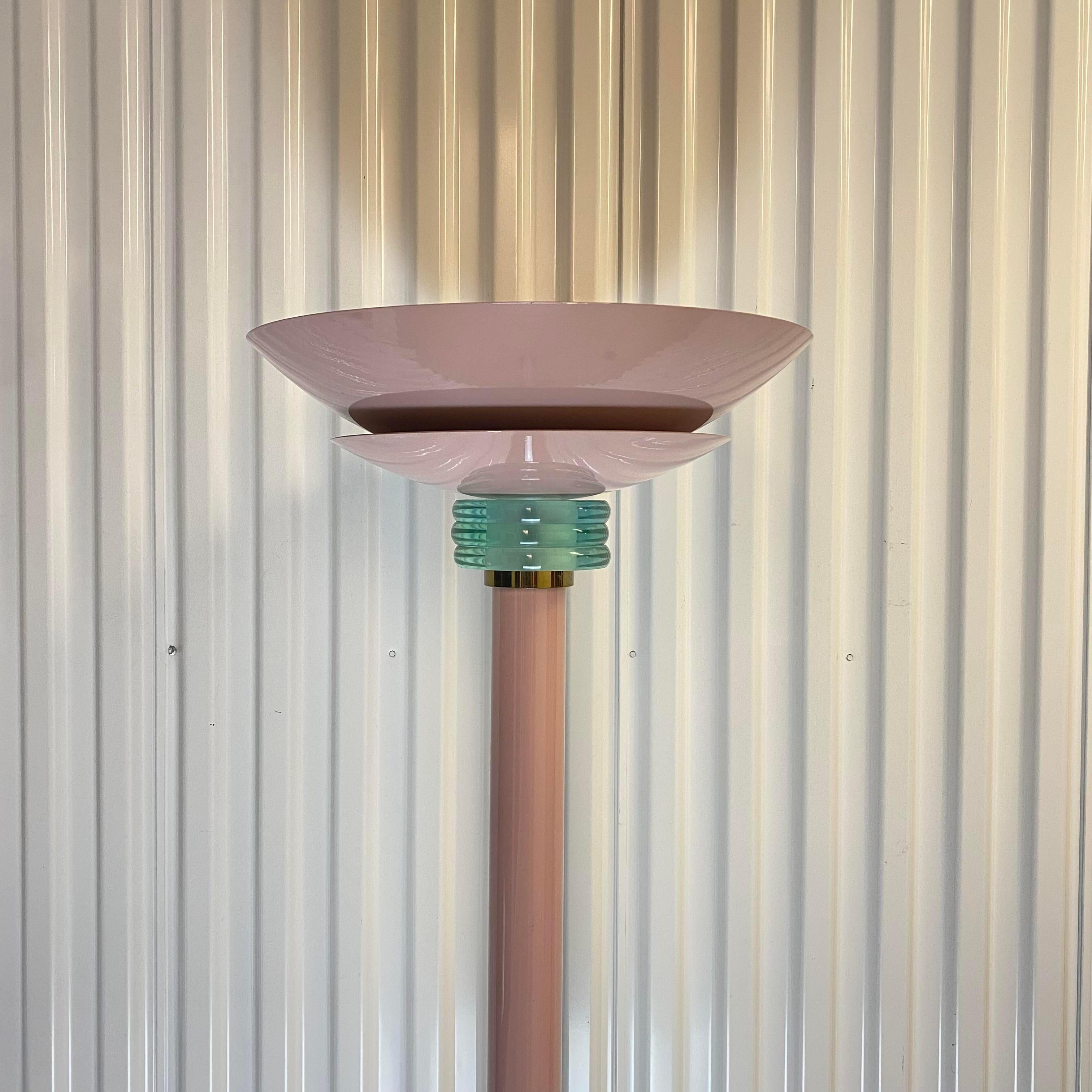 20th Century Casablanca Mauve Glass and Metal Floor Lamp With Marble Base For Sale