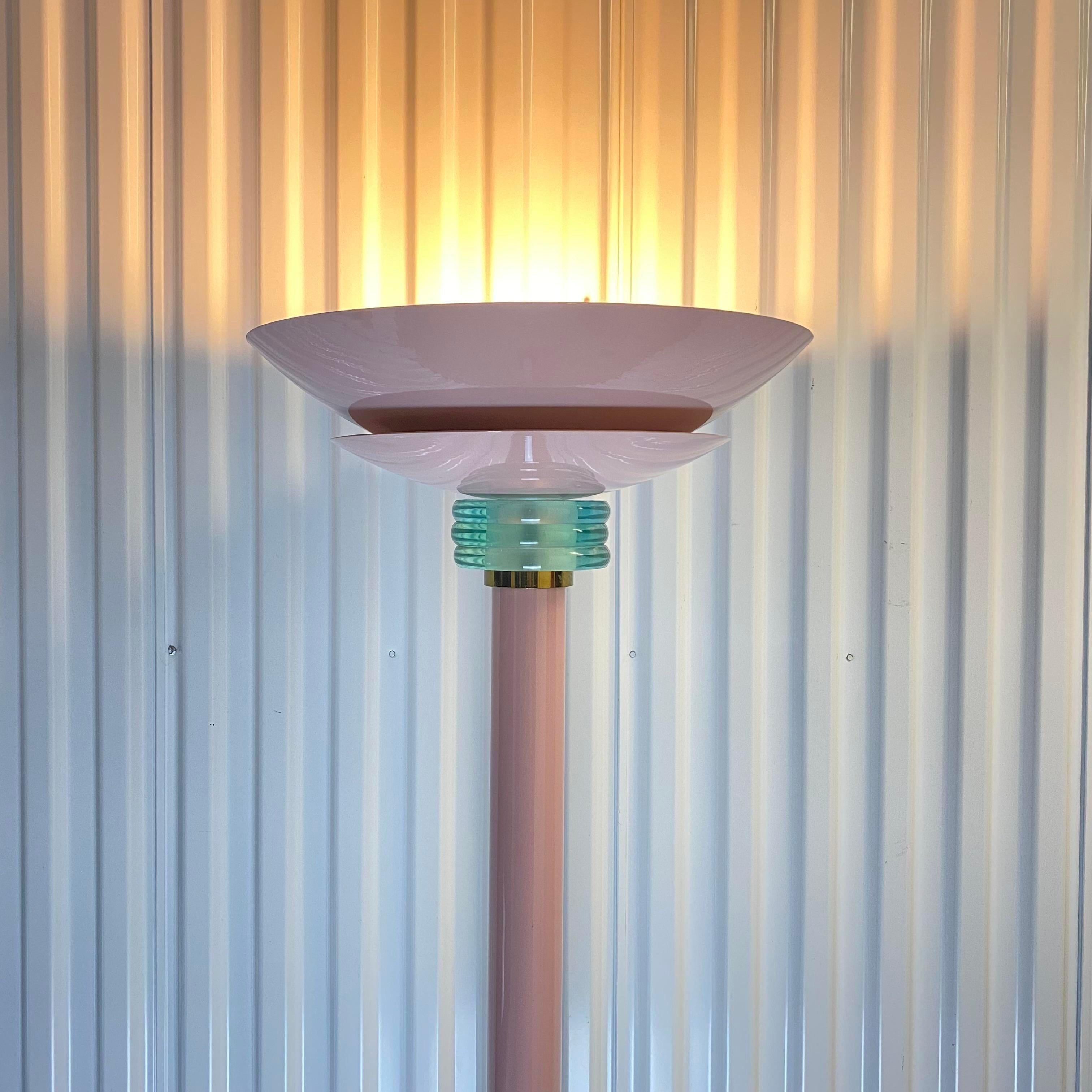Casablanca Mauve Glass and Metal Floor Lamp With Marble Base For Sale 1