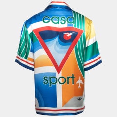 Casablanca Multicolor Logo Print Satin Silk Half Sleeve Shirt L