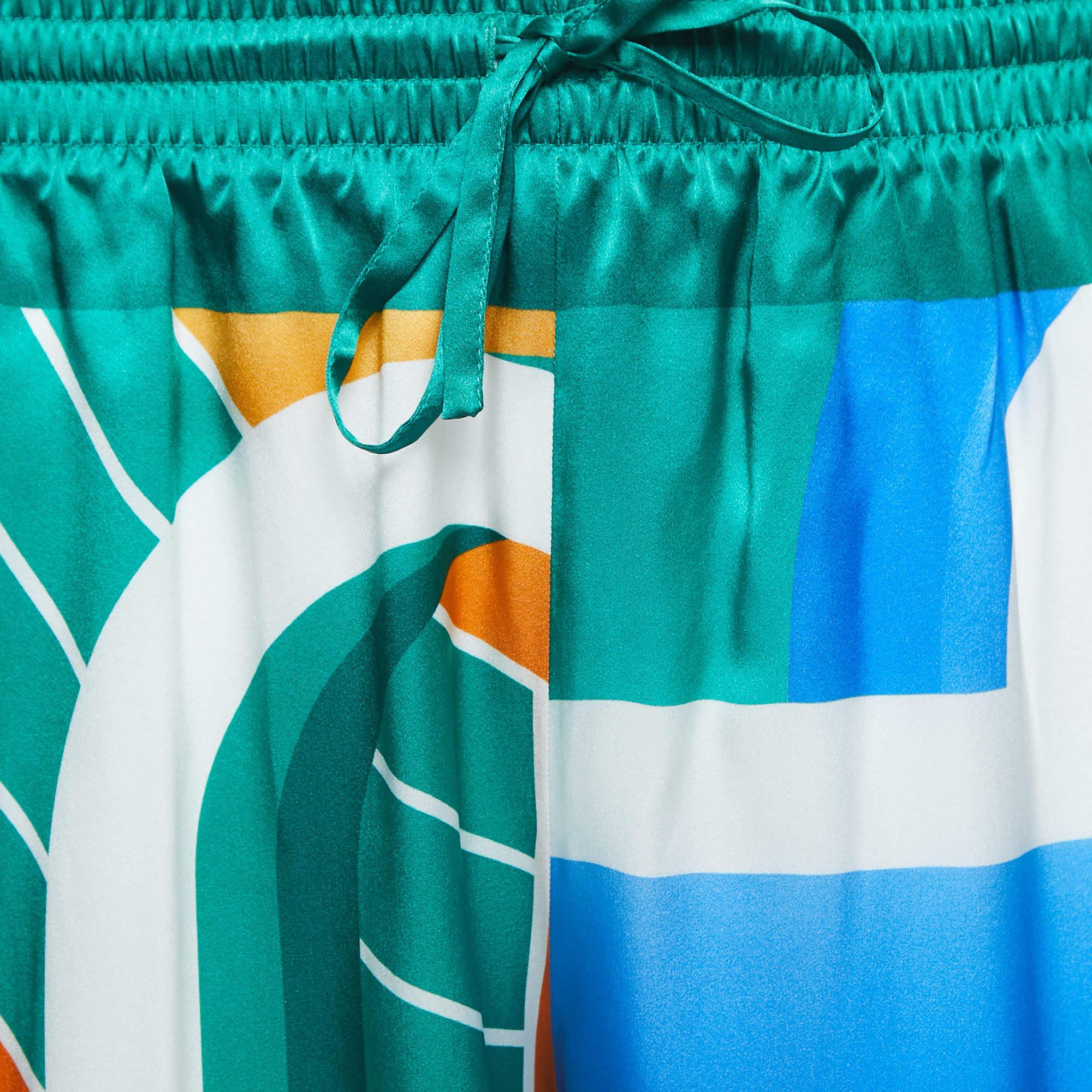 Casablanca Multicolor Logo Print Silk Drawstring Shorts L In Good Condition For Sale In Dubai, Al Qouz 2